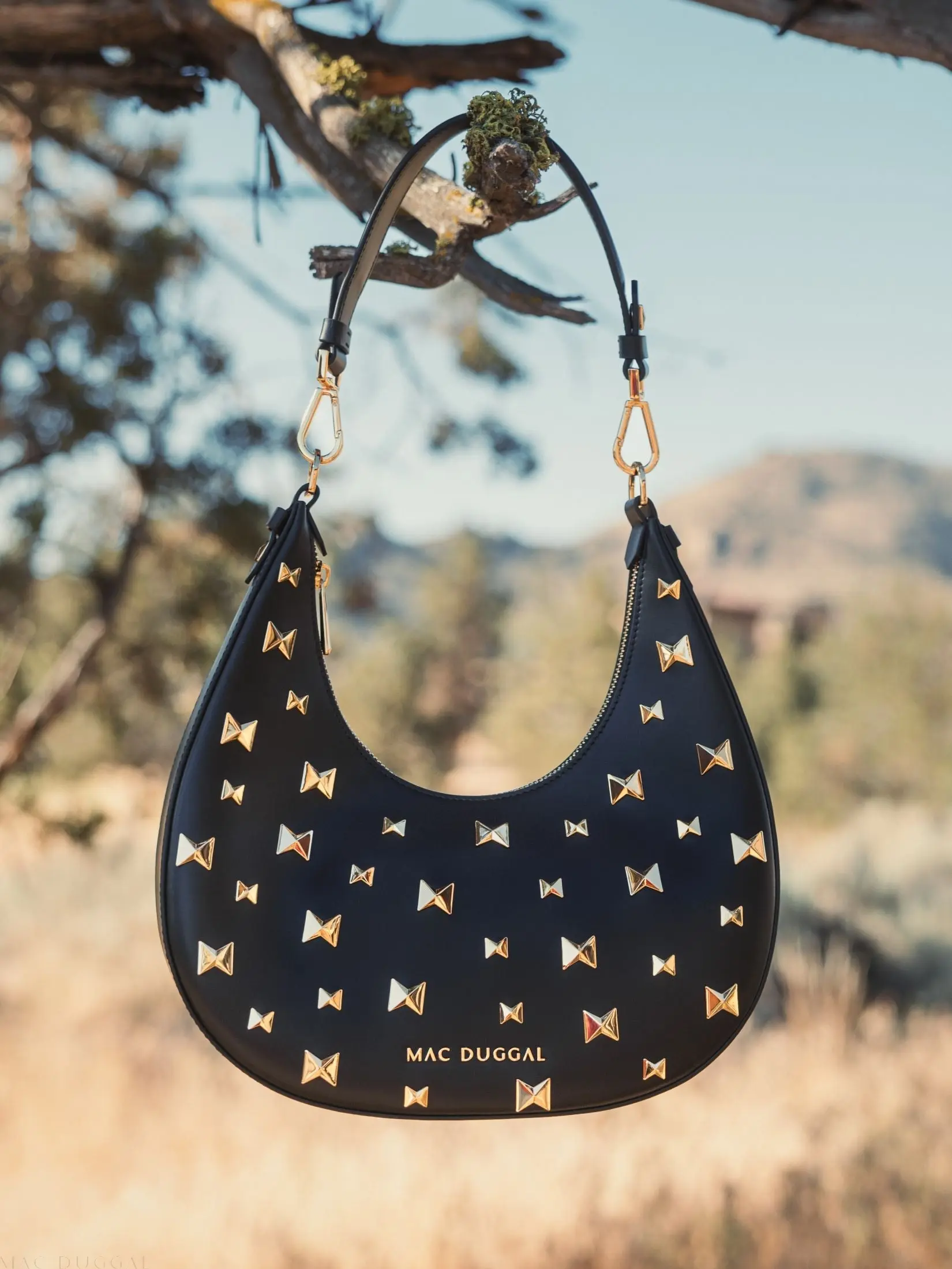 Black Leather Hobo Bag With Gold Hardware - Image 9