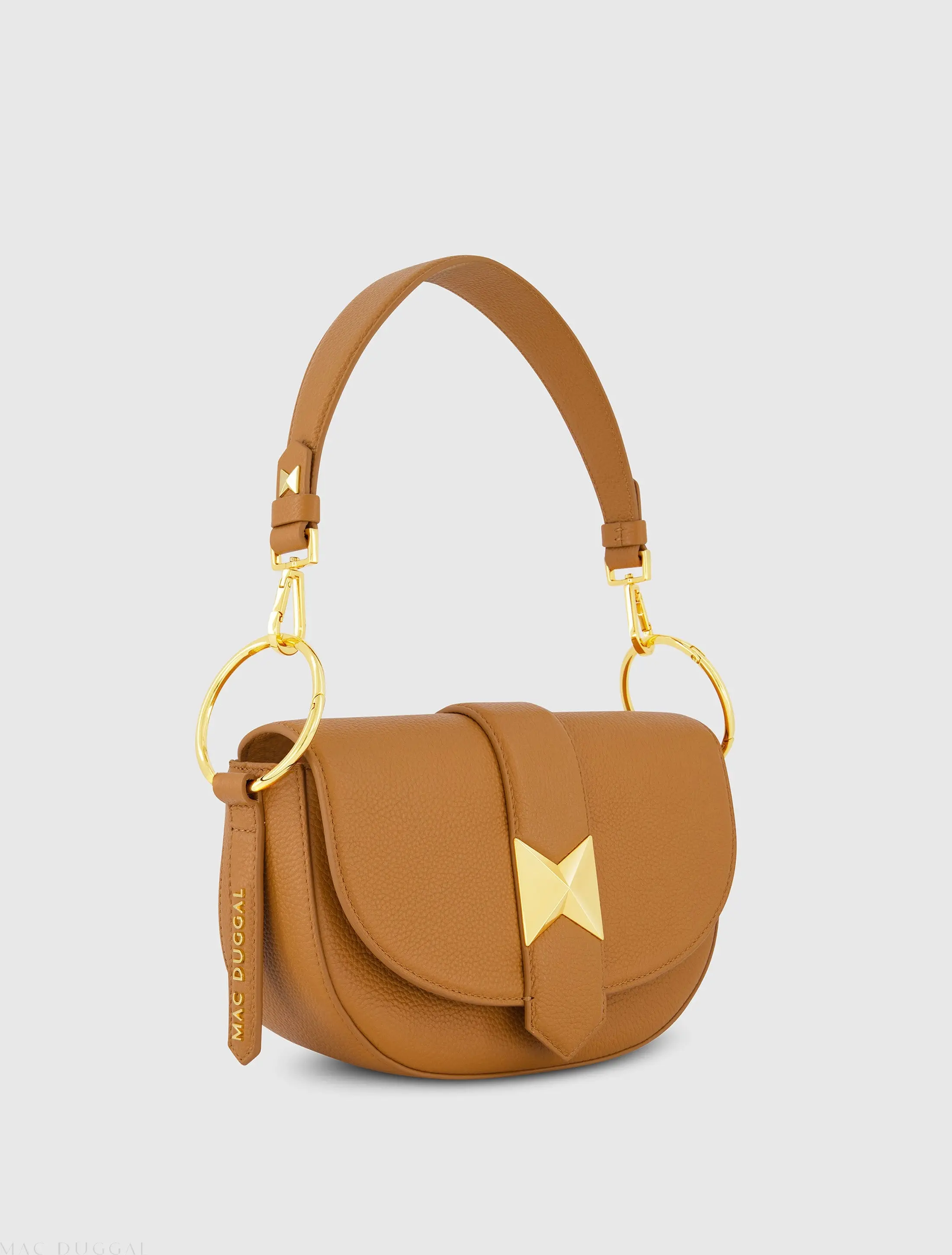 Brown Grain Leather Saddle Bag With Gold Hardware - Image 2