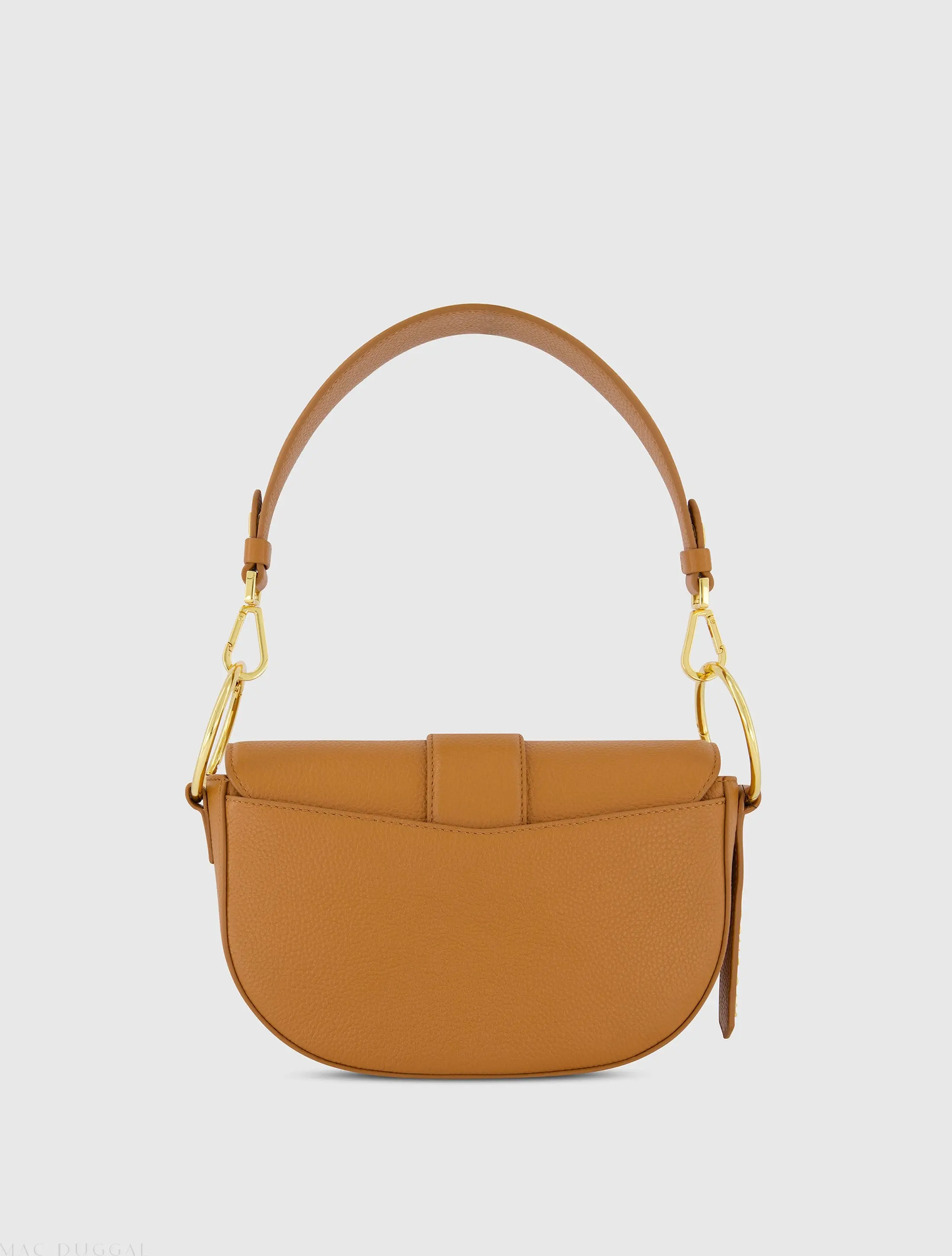 Brown Grain Leather Saddle Bag With Gold Hardware - Image 3