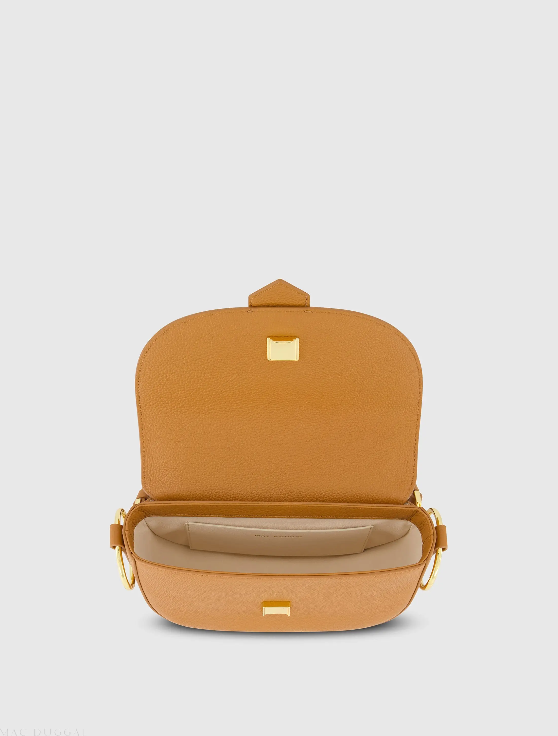Brown Grain Leather Saddle Bag With Gold Hardware - Image 4