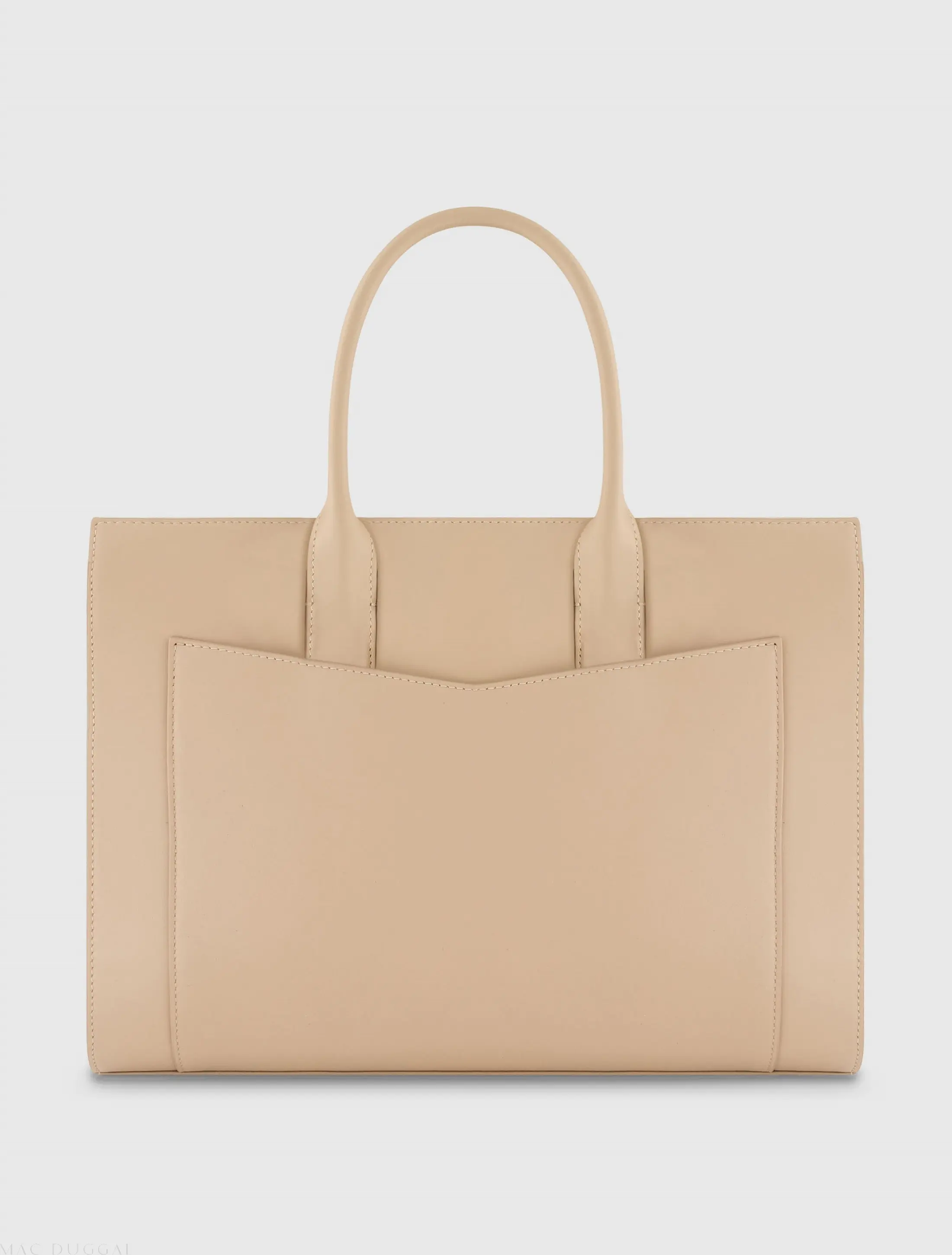 Beige Large Leather Briefcase Bag With Gold Hardware - Image 4