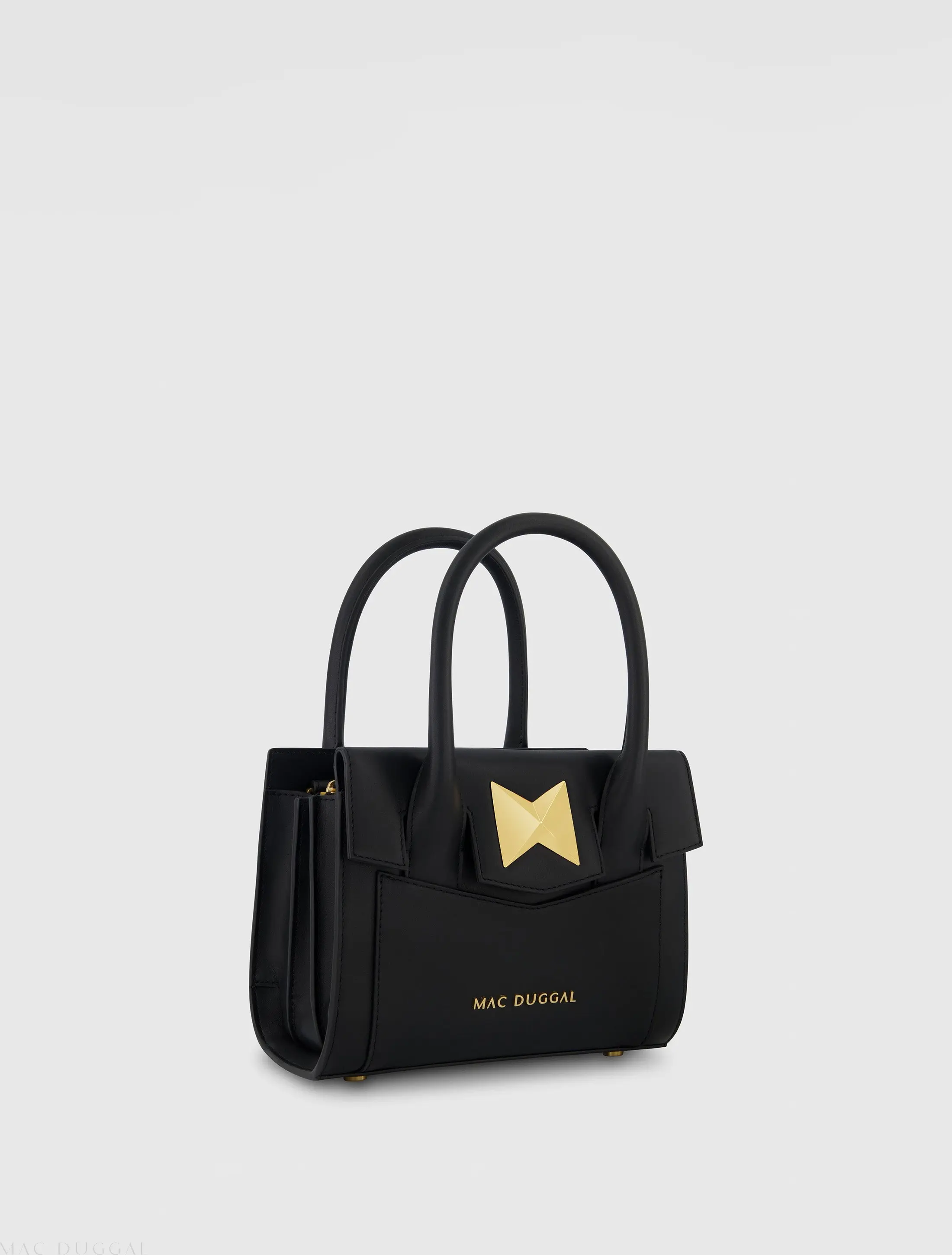 Black Small Leather Tote Bag With Gold Hardware - Image 2