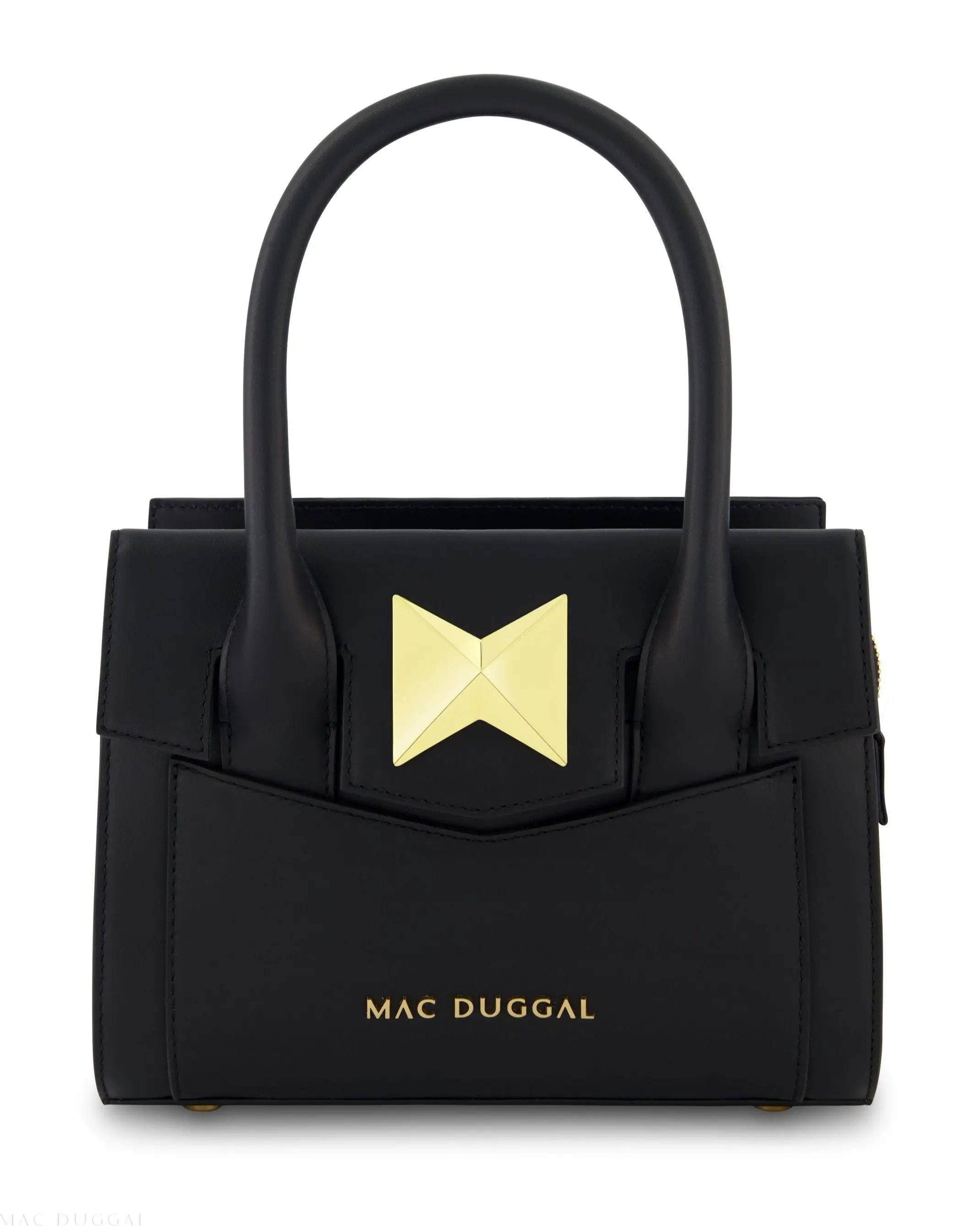 Black Small Leather Tote Bag With Gold Hardware - Image 5