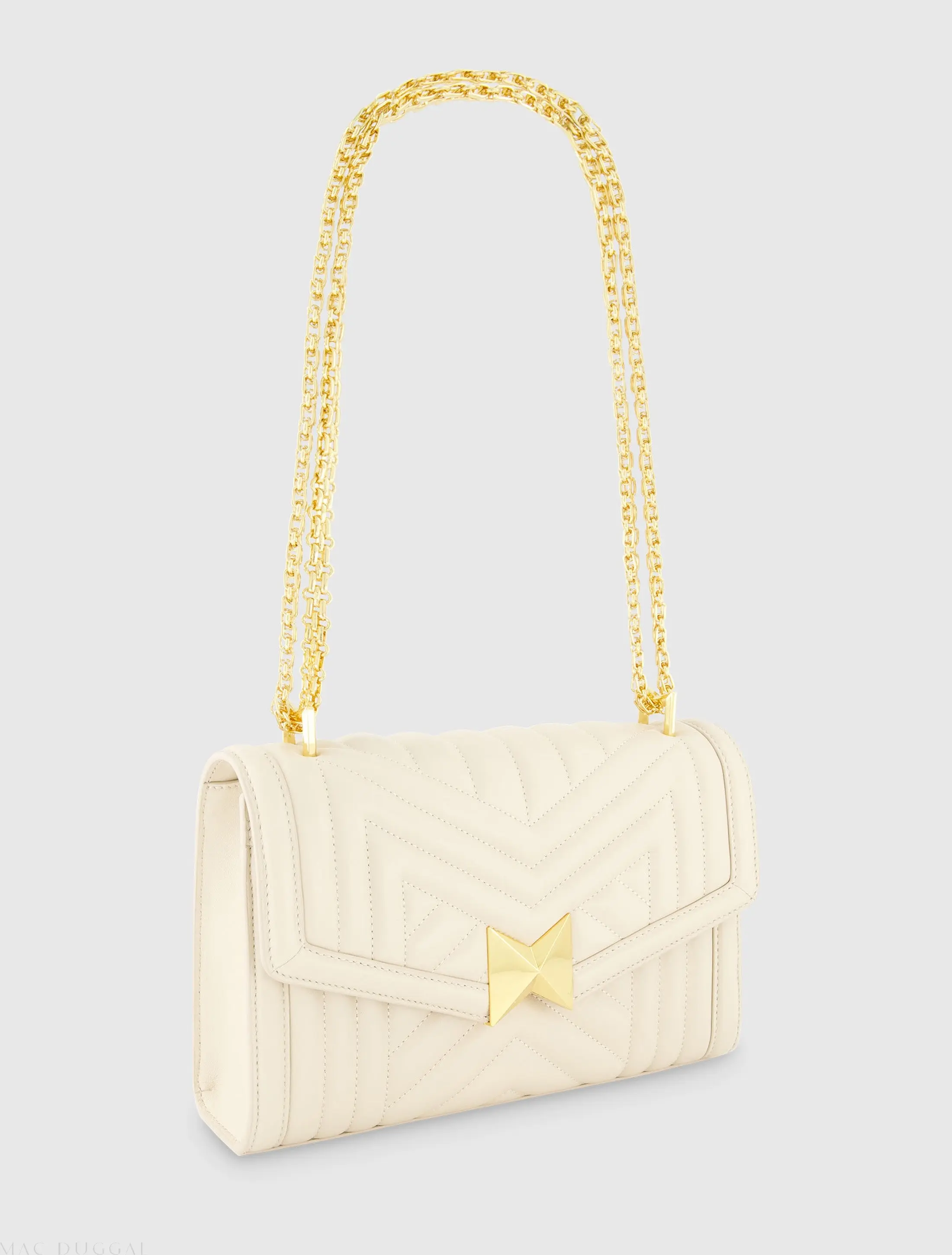 White Quilted Napa Leather Handbag With Gold Chain - Image 2