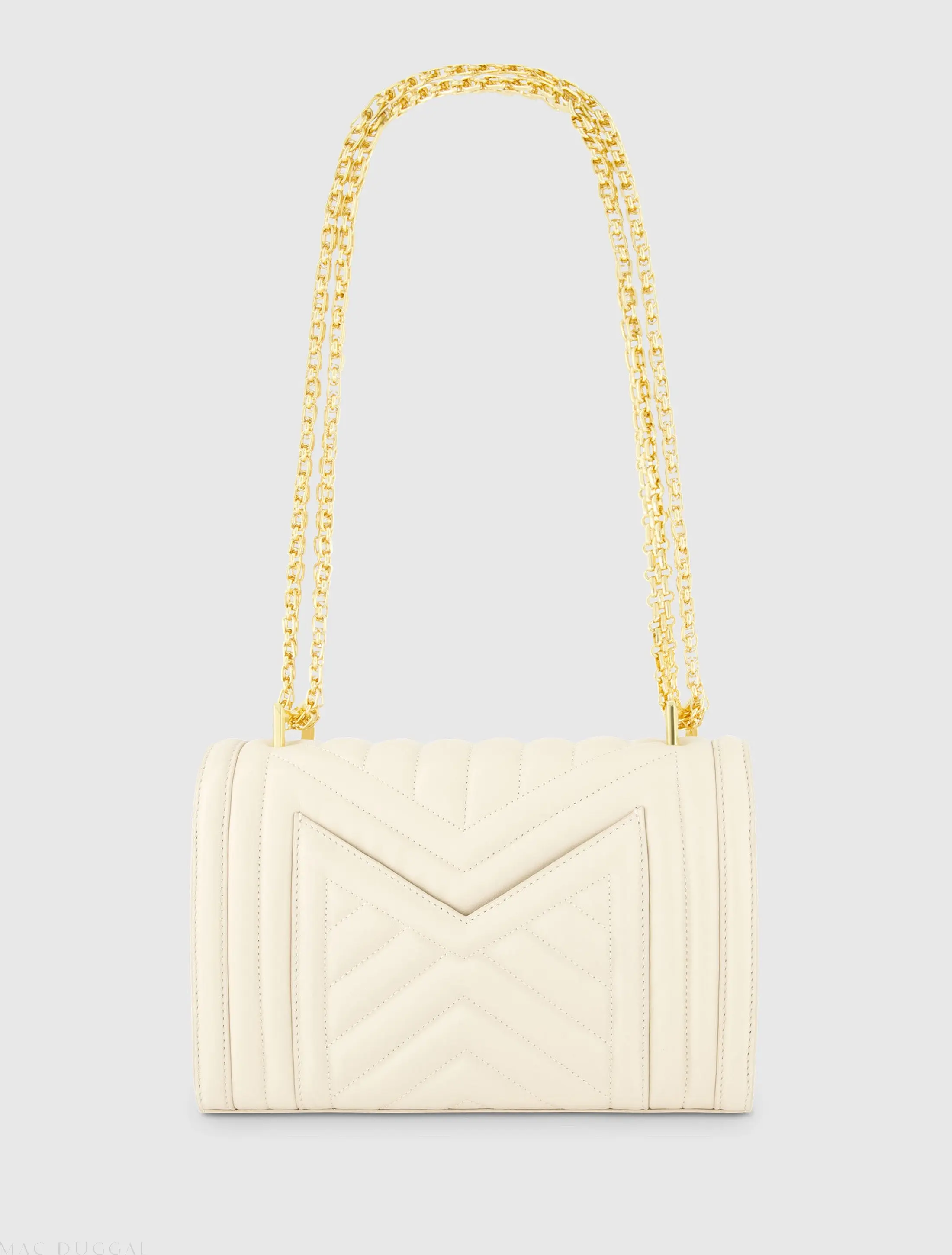 White Quilted Napa Leather Handbag With Gold Chain - Image 3