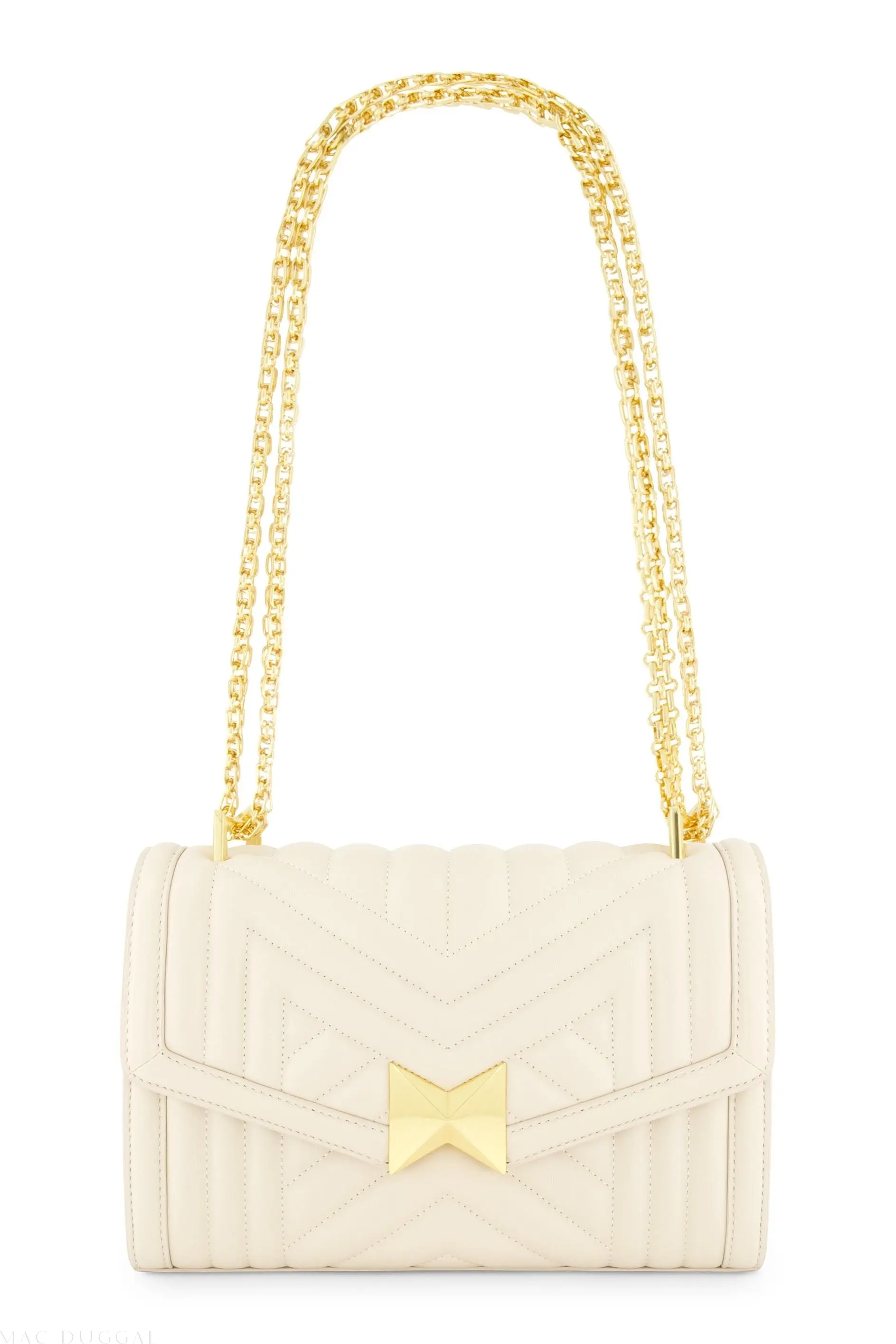 White Quilted Napa Leather Handbag With Gold Chain - Image 6