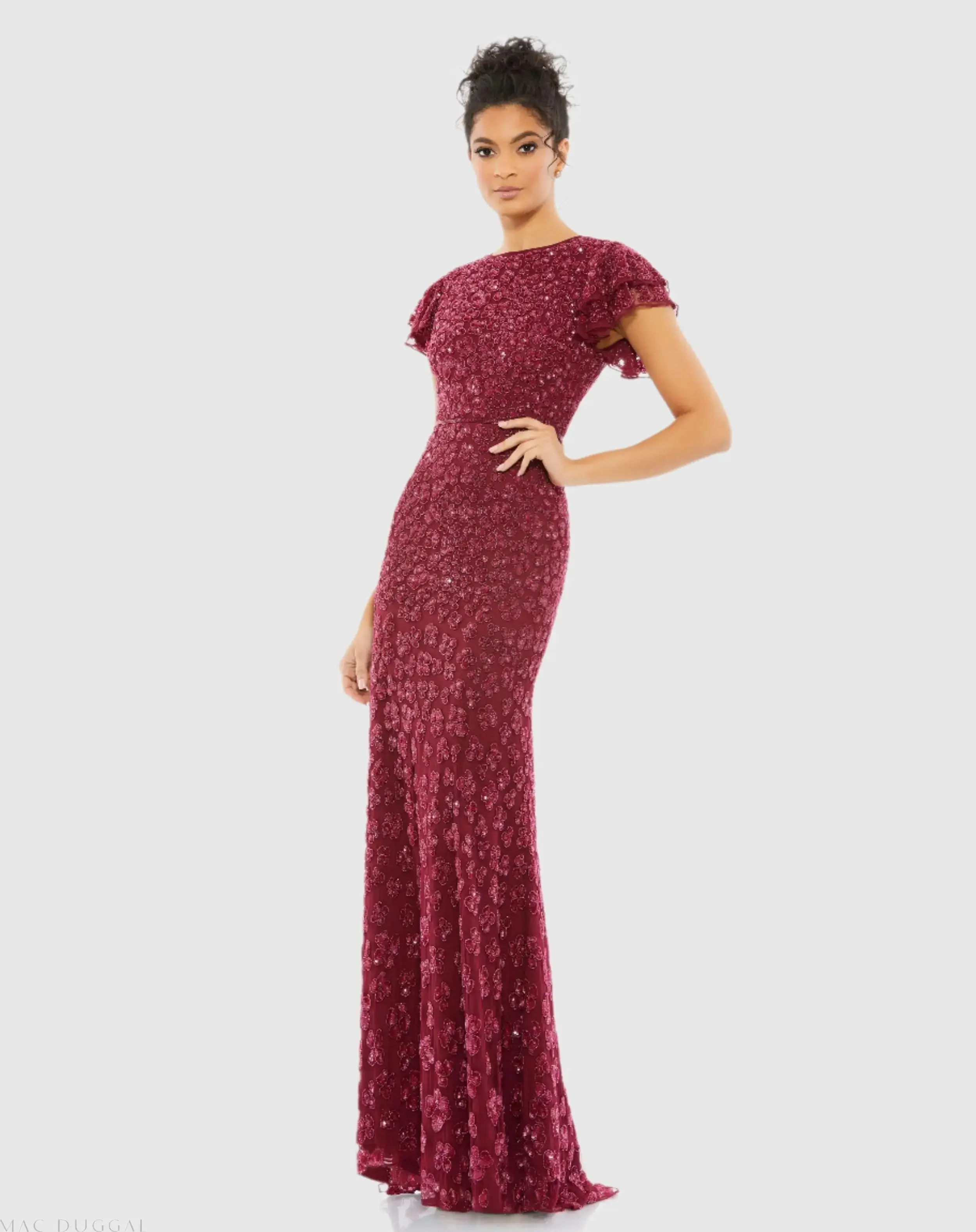 High Neck Flutter Cap Sleeve Gown - Image 2