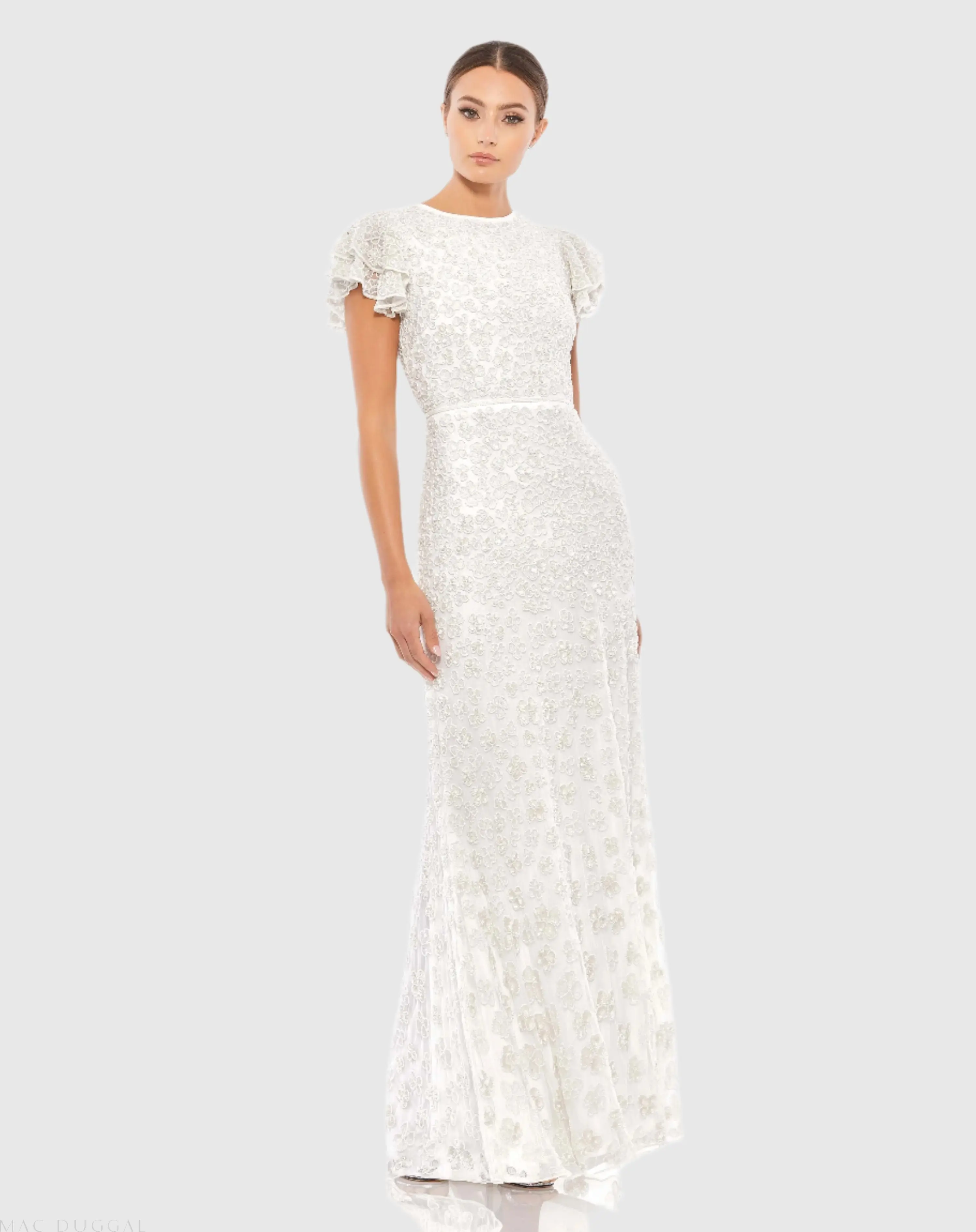 High Neck Flutter Cap Sleeve Gown - Image 3