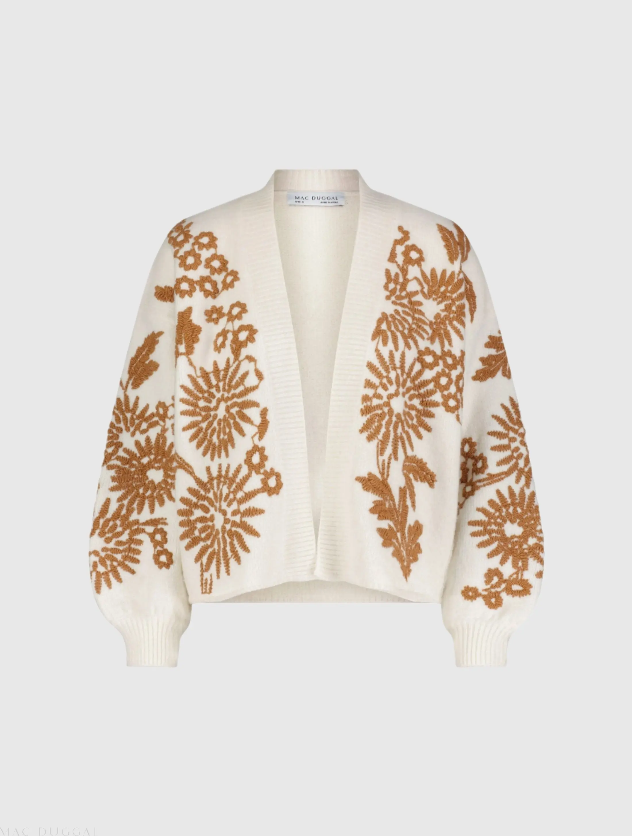 White Cropped Knit Cardigan With Floral Details - Image 2