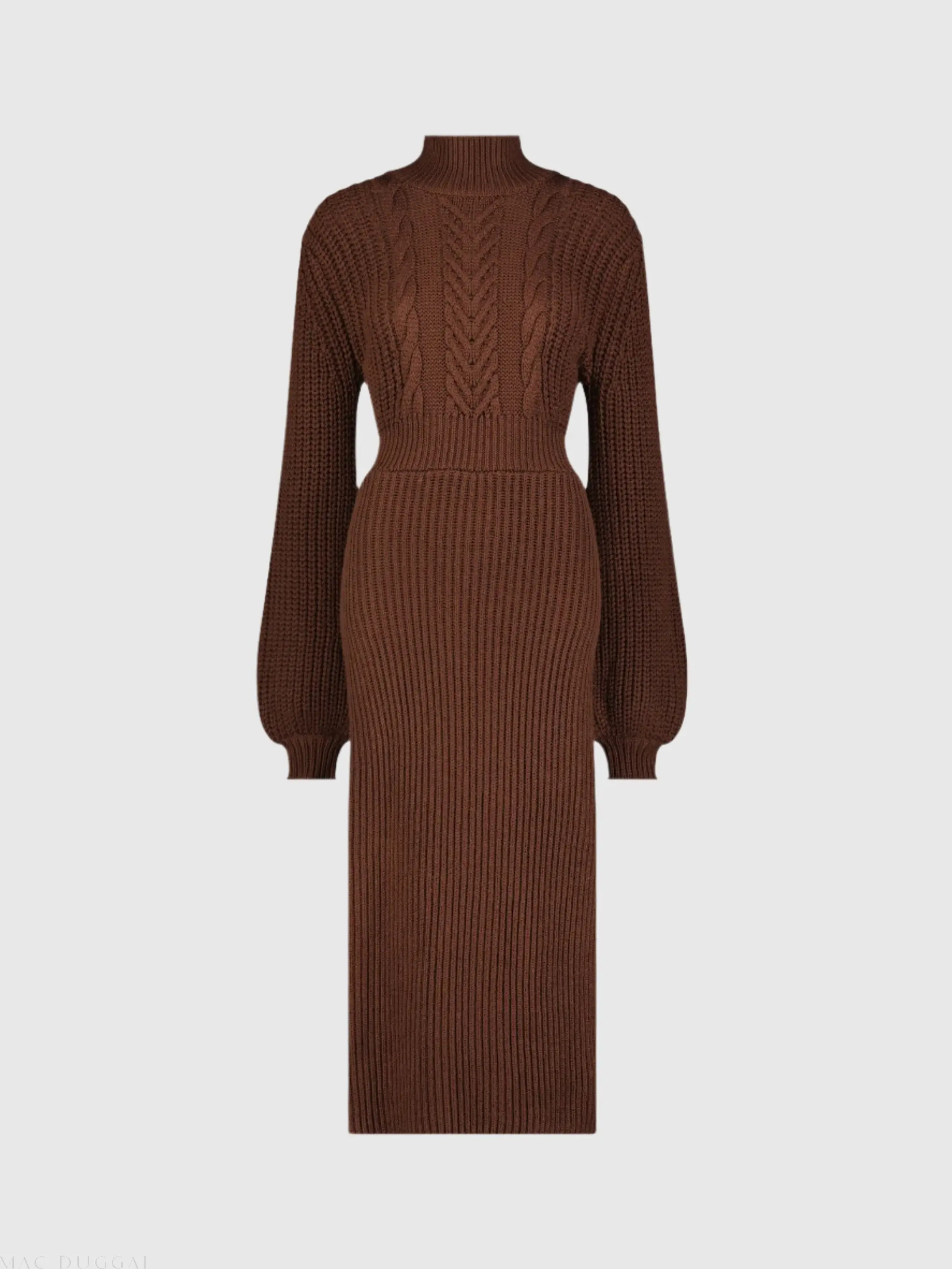 Brown Long Sleeve Turtle Neck Knit Midi Dress - Image 2