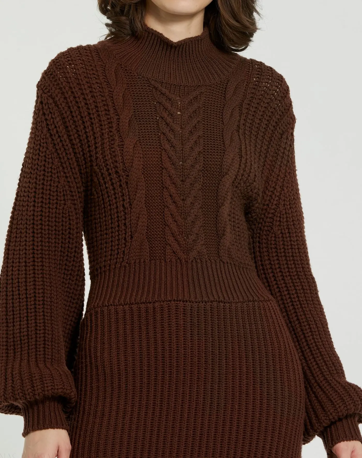 Brown Long Sleeve Turtle Neck Knit Midi Dress - Image 3