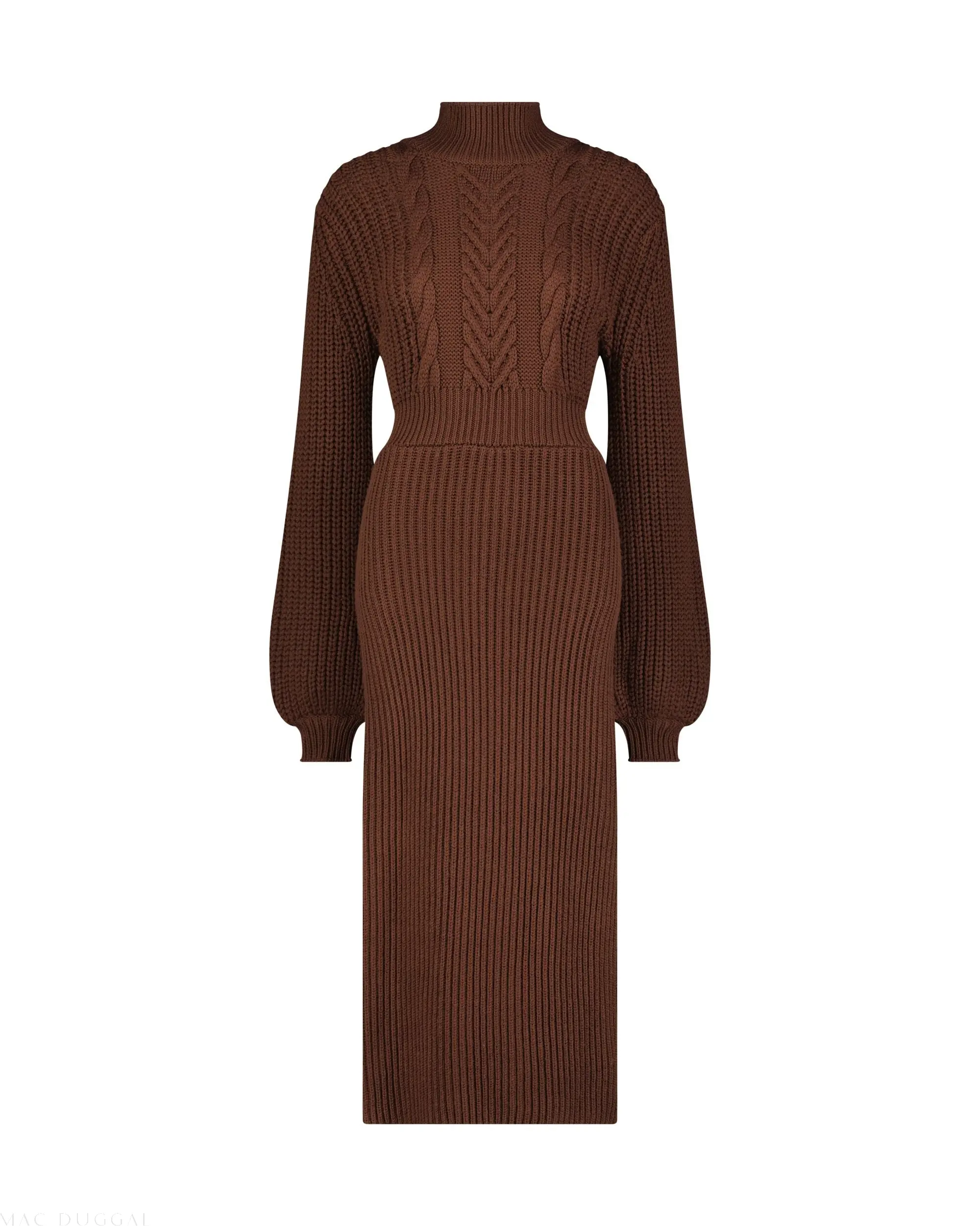 Brown Long Sleeve Turtle Neck Knit Midi Dress - Image 6