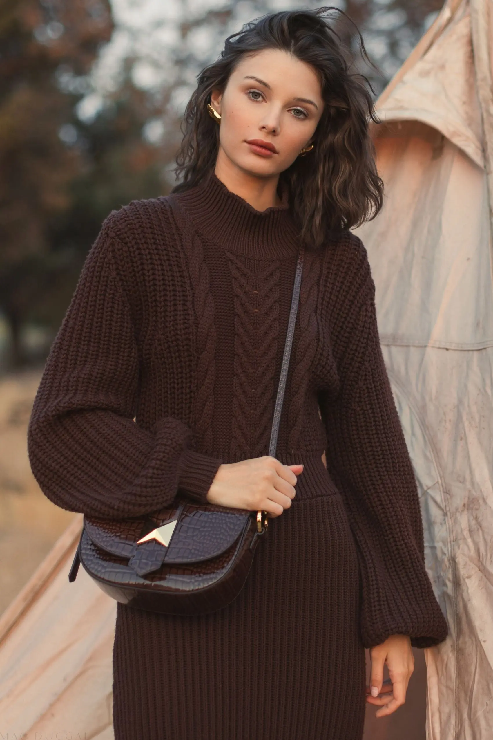 Brown Long Sleeve Turtle Neck Knit Midi Dress - Image 7