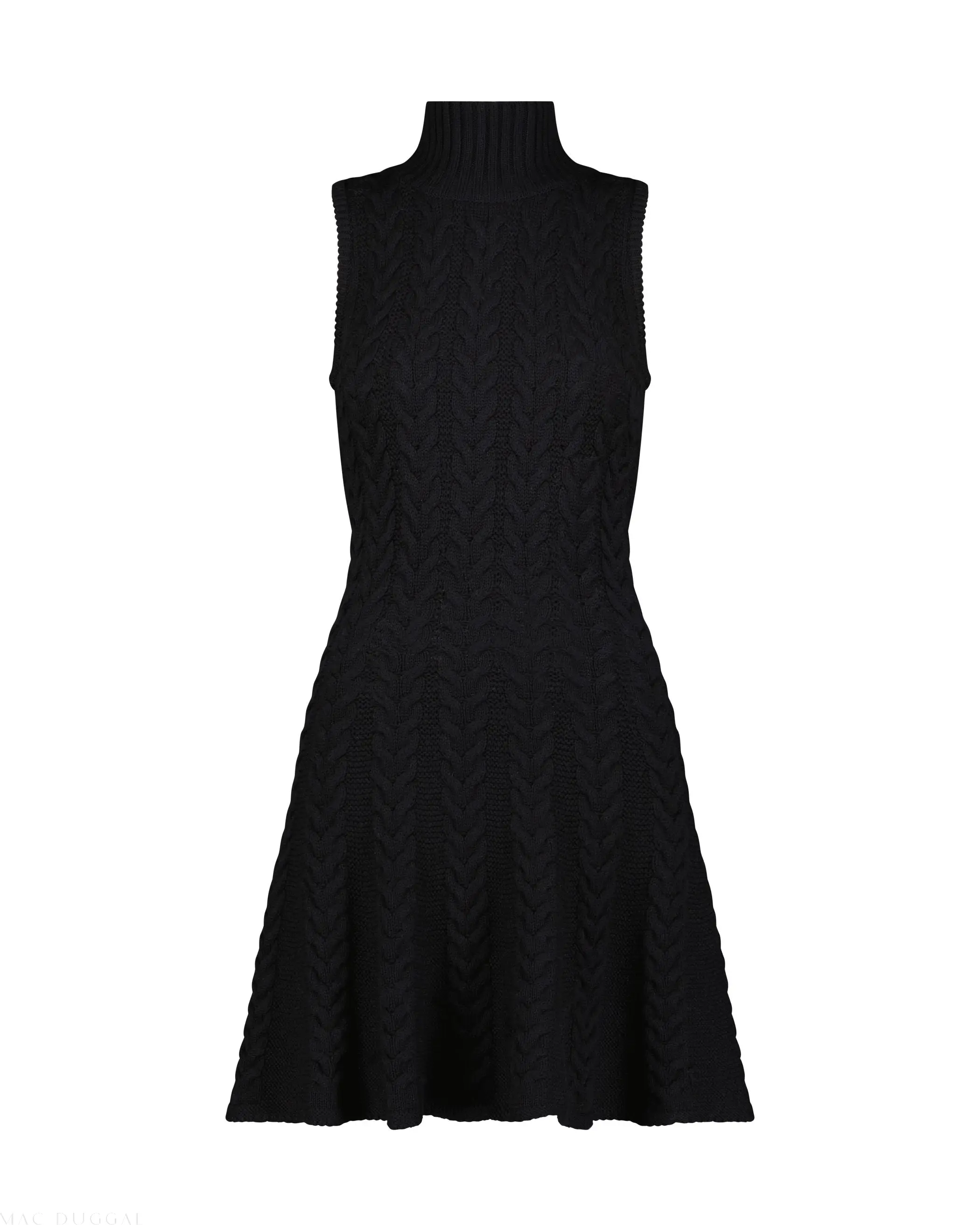 Black Cable Knit Turtle Neck Sleeveless Mini Sweater Knit Dress - Image 5
