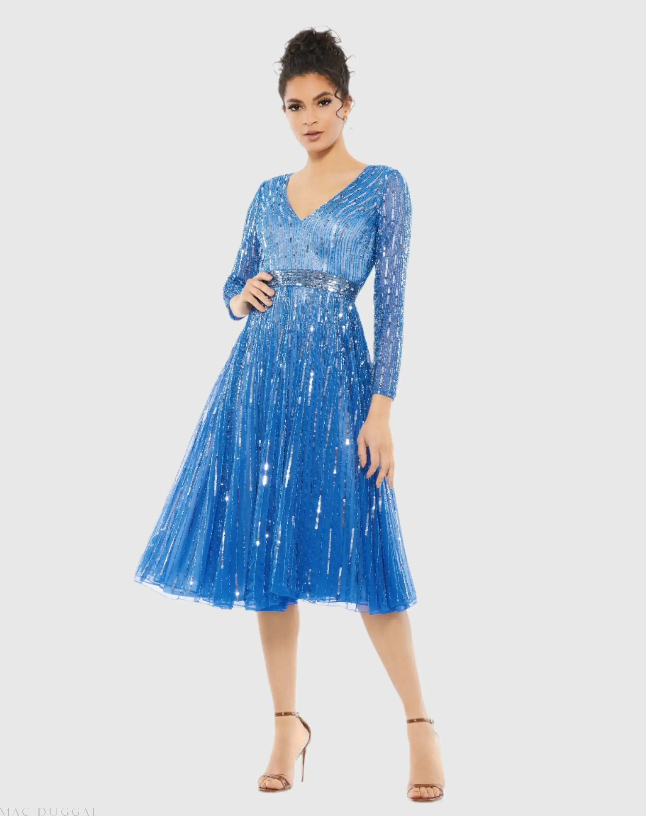 Long Sleeve Tea Length Dress - Image 2