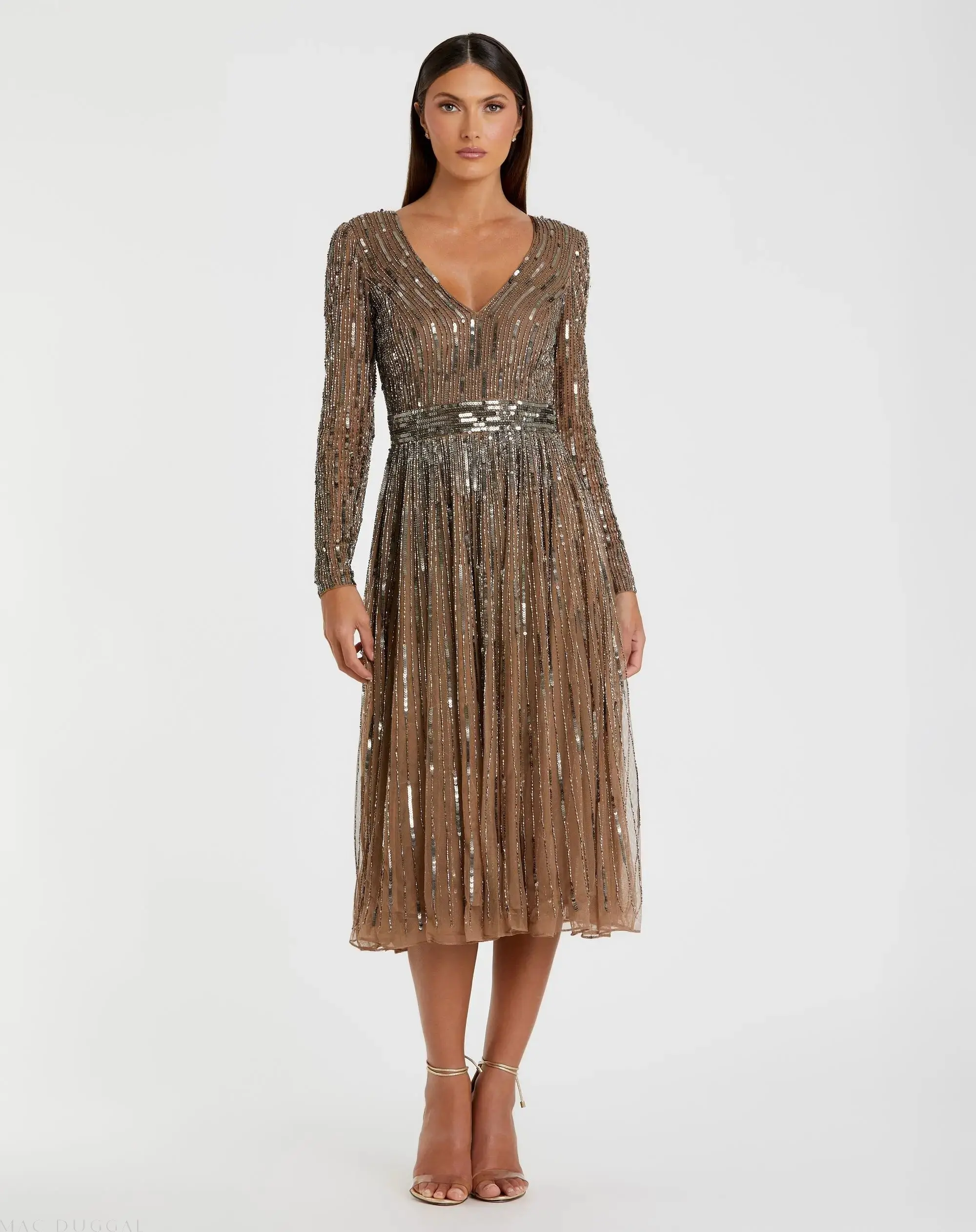 Long Sleeve Tea Length Dress - Image 3