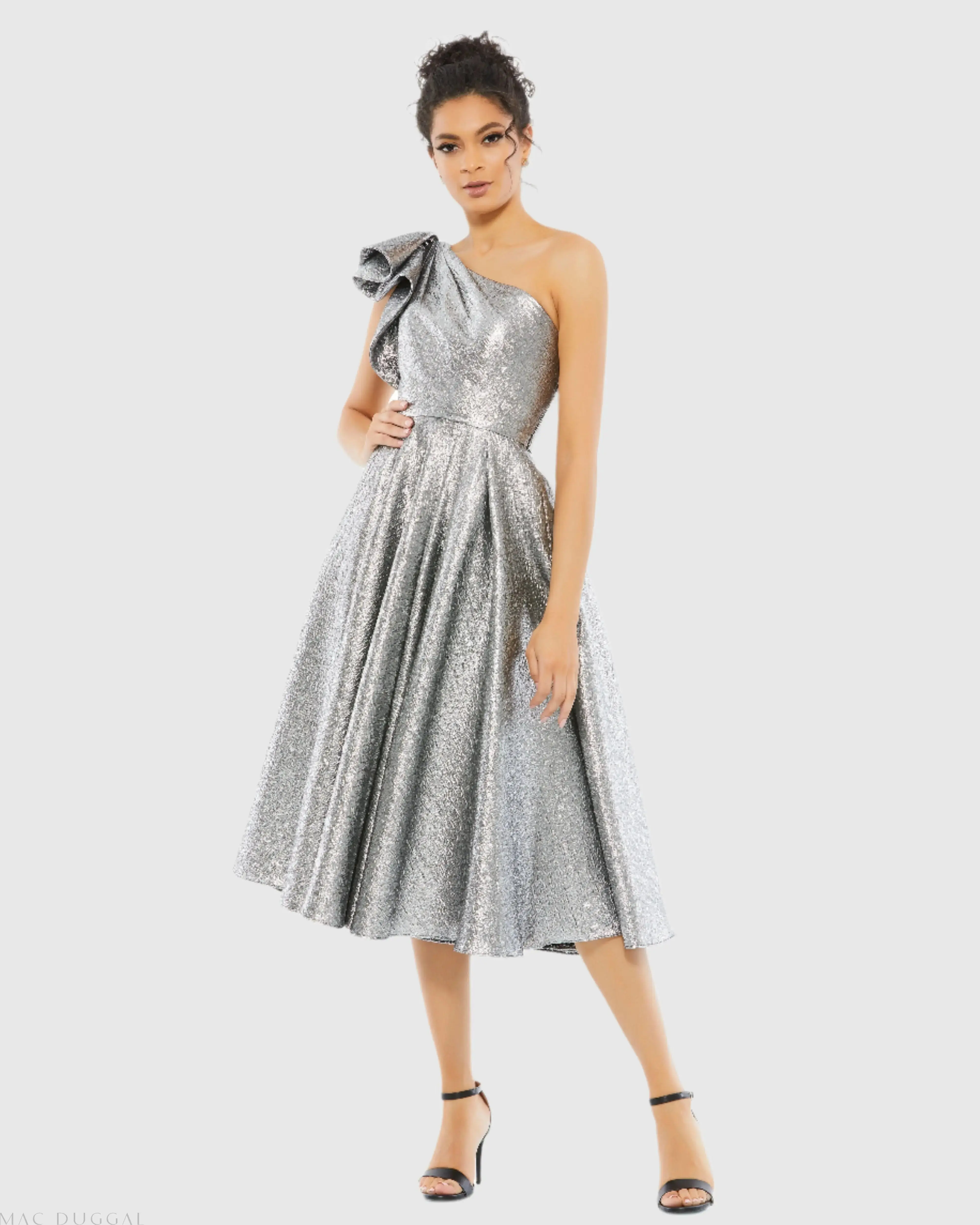 One Shoulder Bow Midi Dress - Image 2