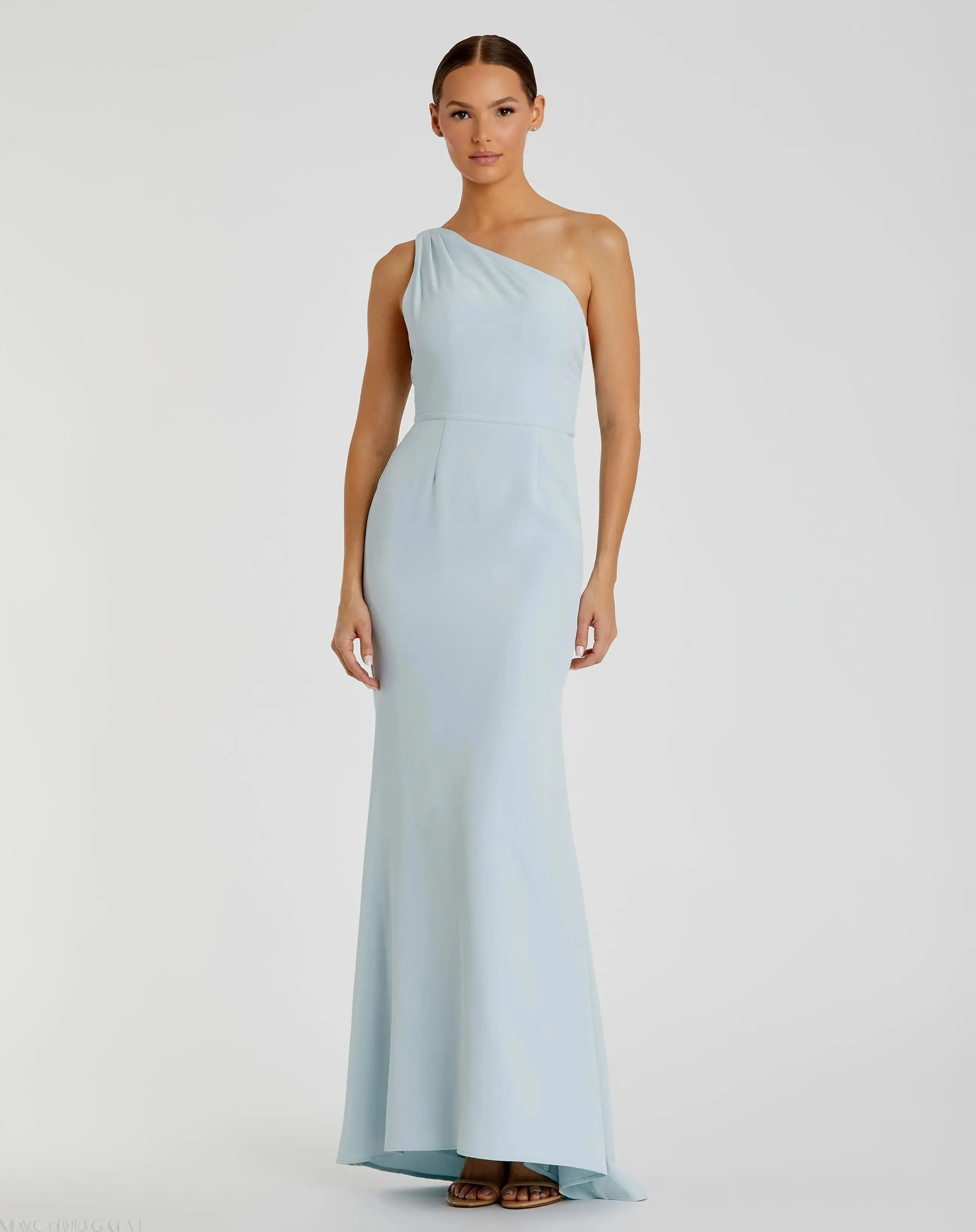Blue One Shoulder Crepe Mermaid Gown - FINAL SALE