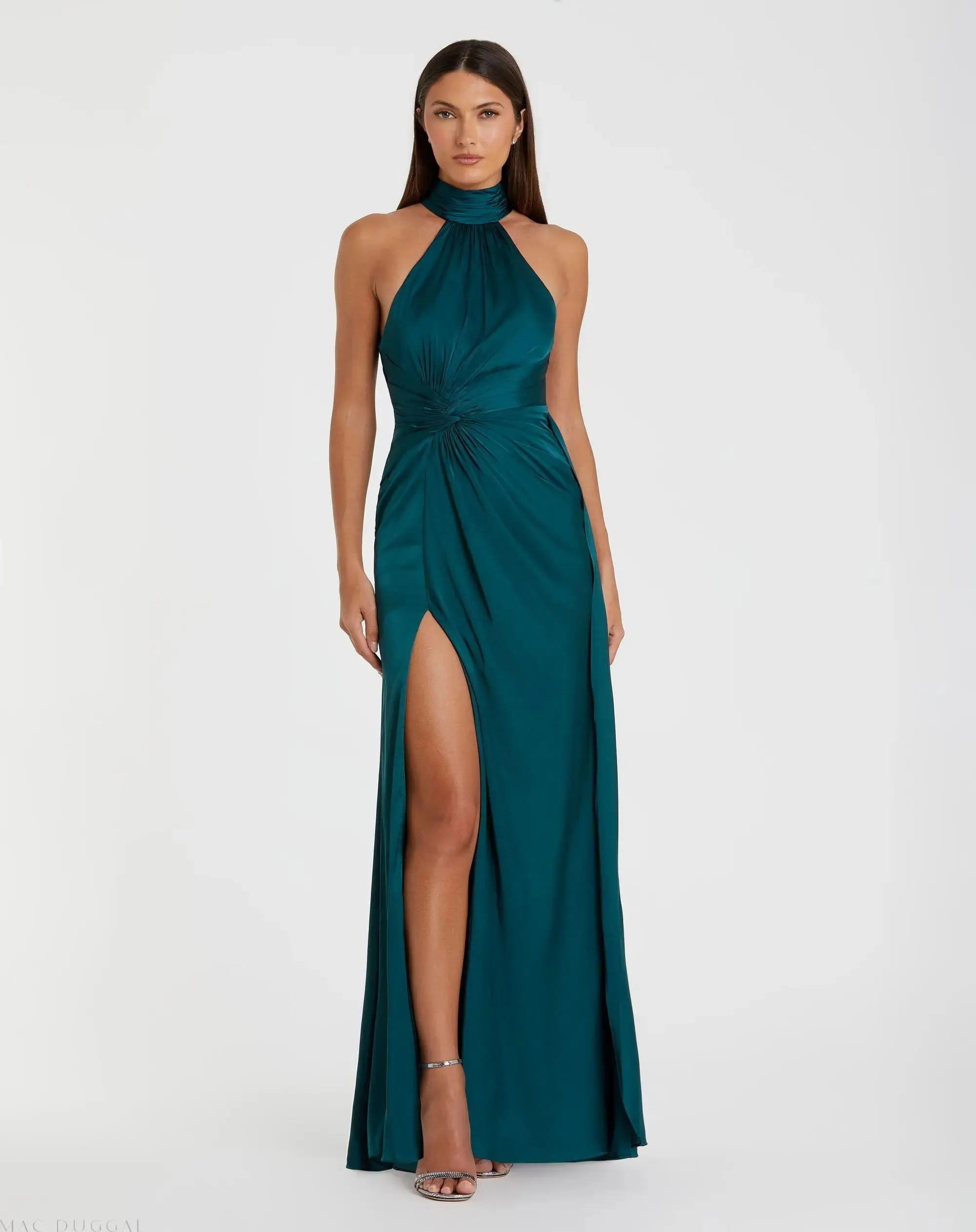 Open Back High Neck Side Ruched Gown - Image 5