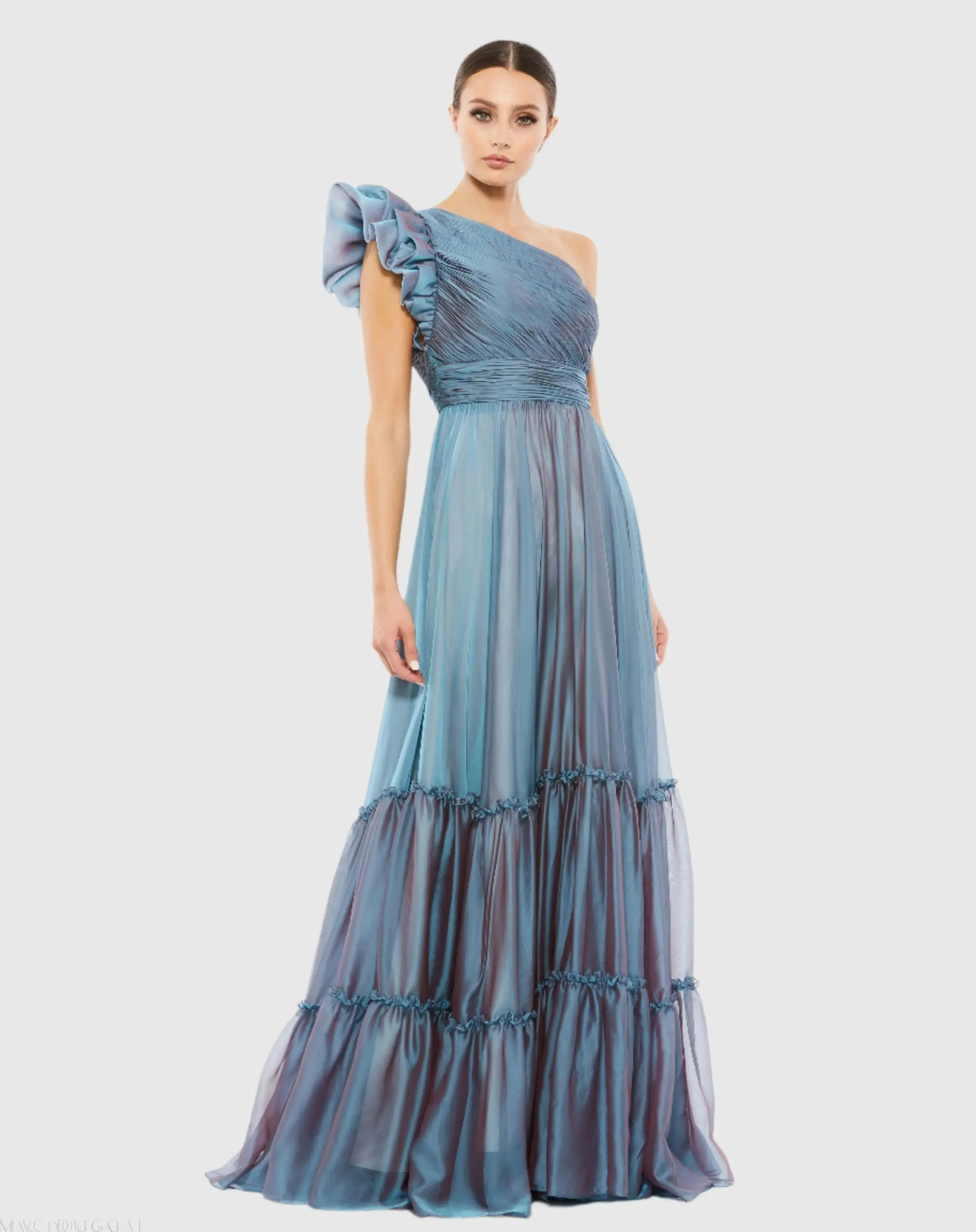 Organza One Shoulder Pleated Gown - Image 2