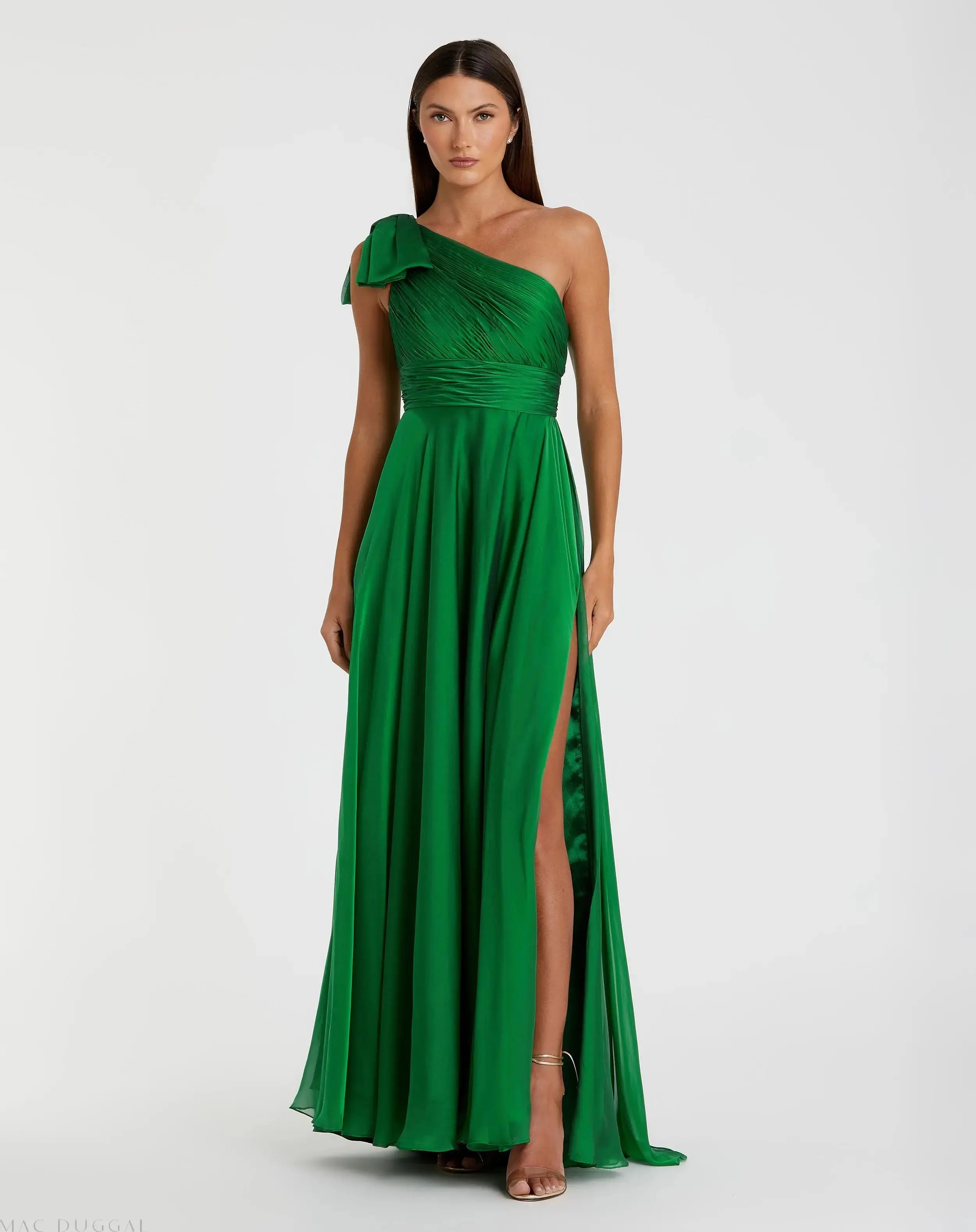 Pleated One Shoulder Chiffon Gown - Image 2
