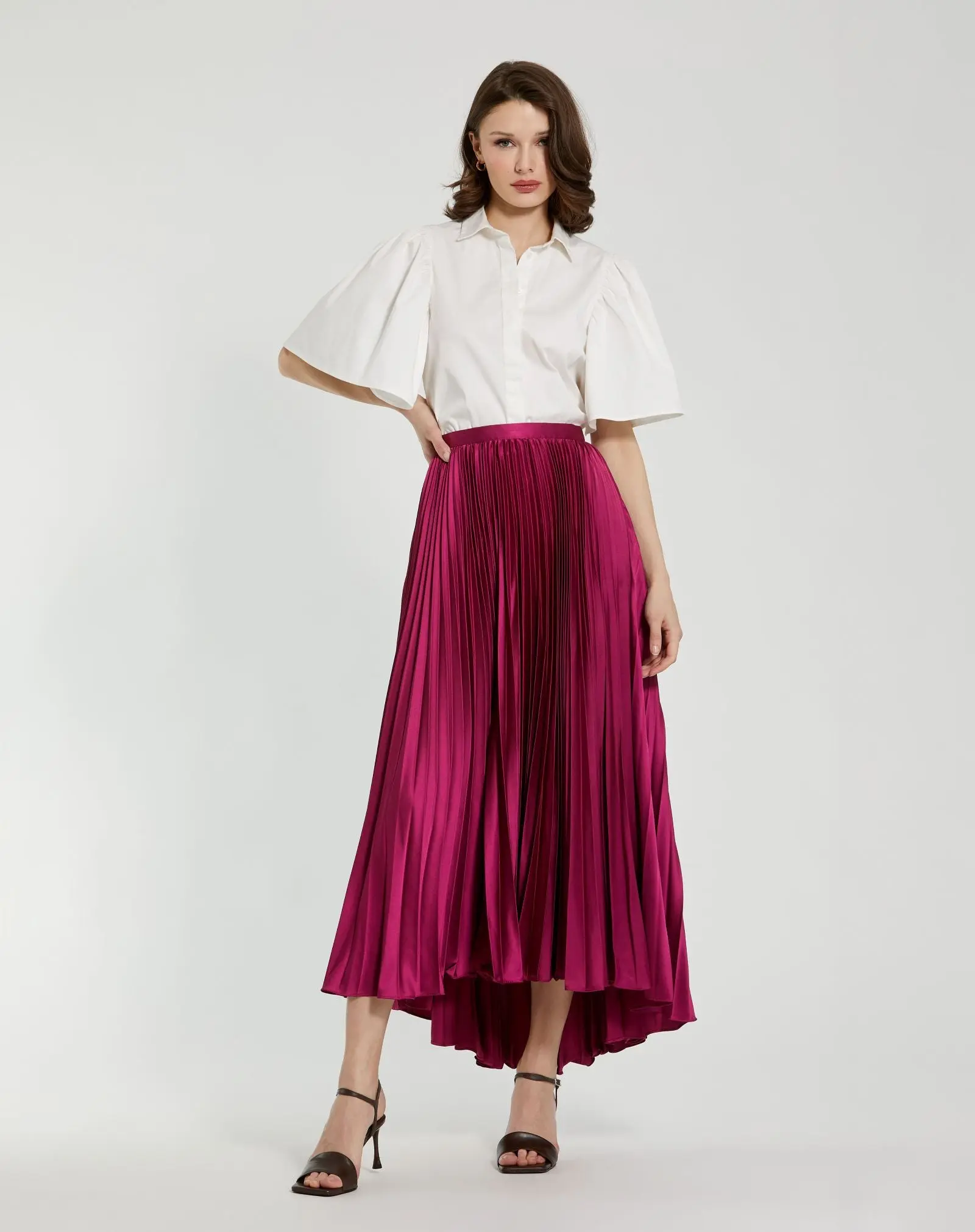 Purple Pleated Satin Maxi Skirt - Image 3