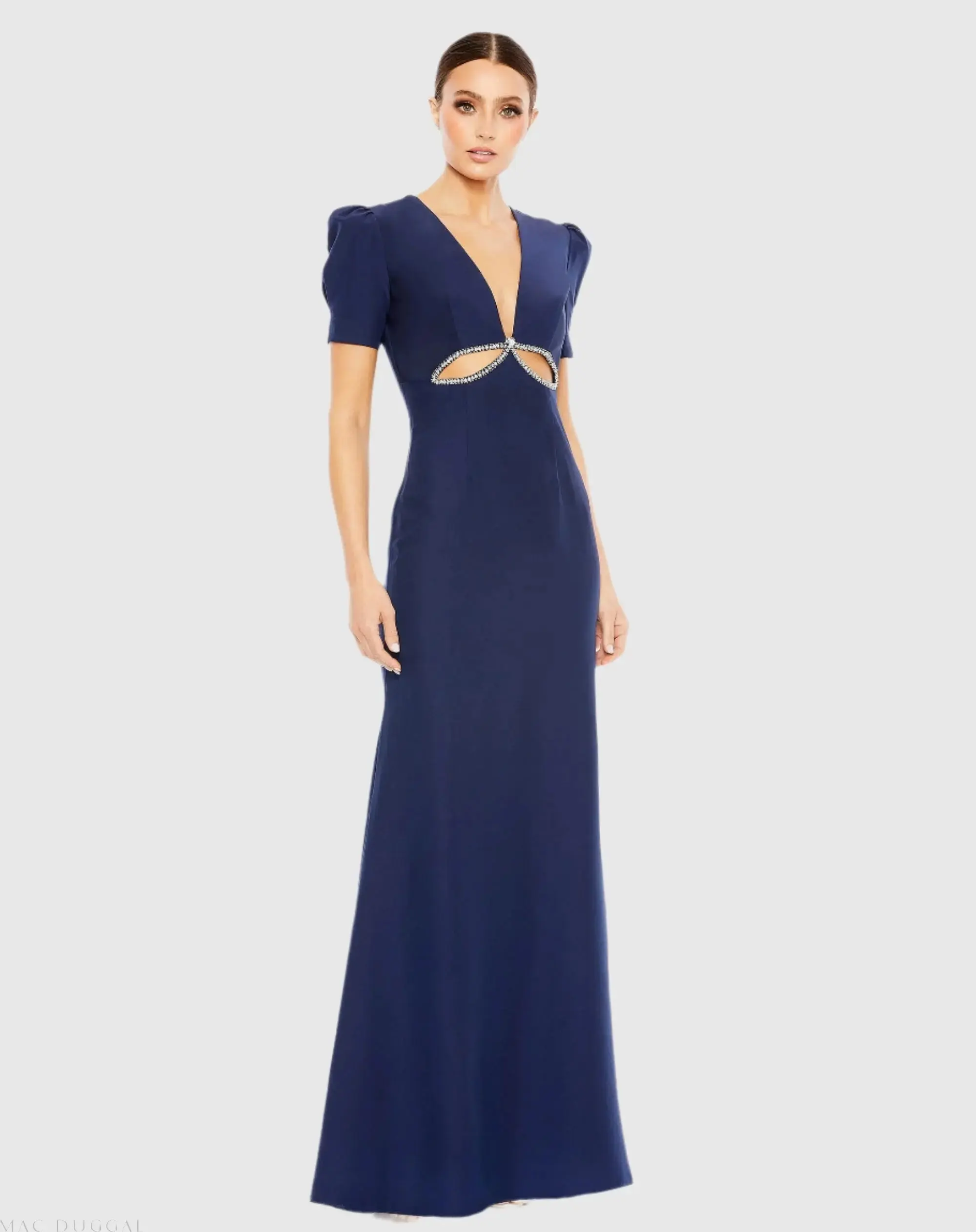 Plunge Neck Puff Sleeve Cut Out Gown - Image 2