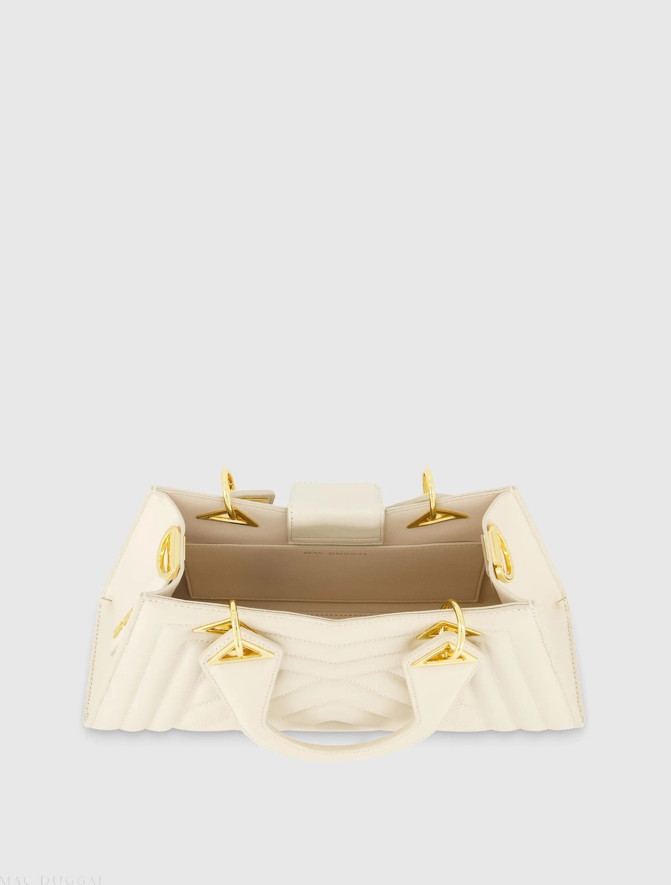 White Quilted Napa Leather Angular Handbag - Image 4
