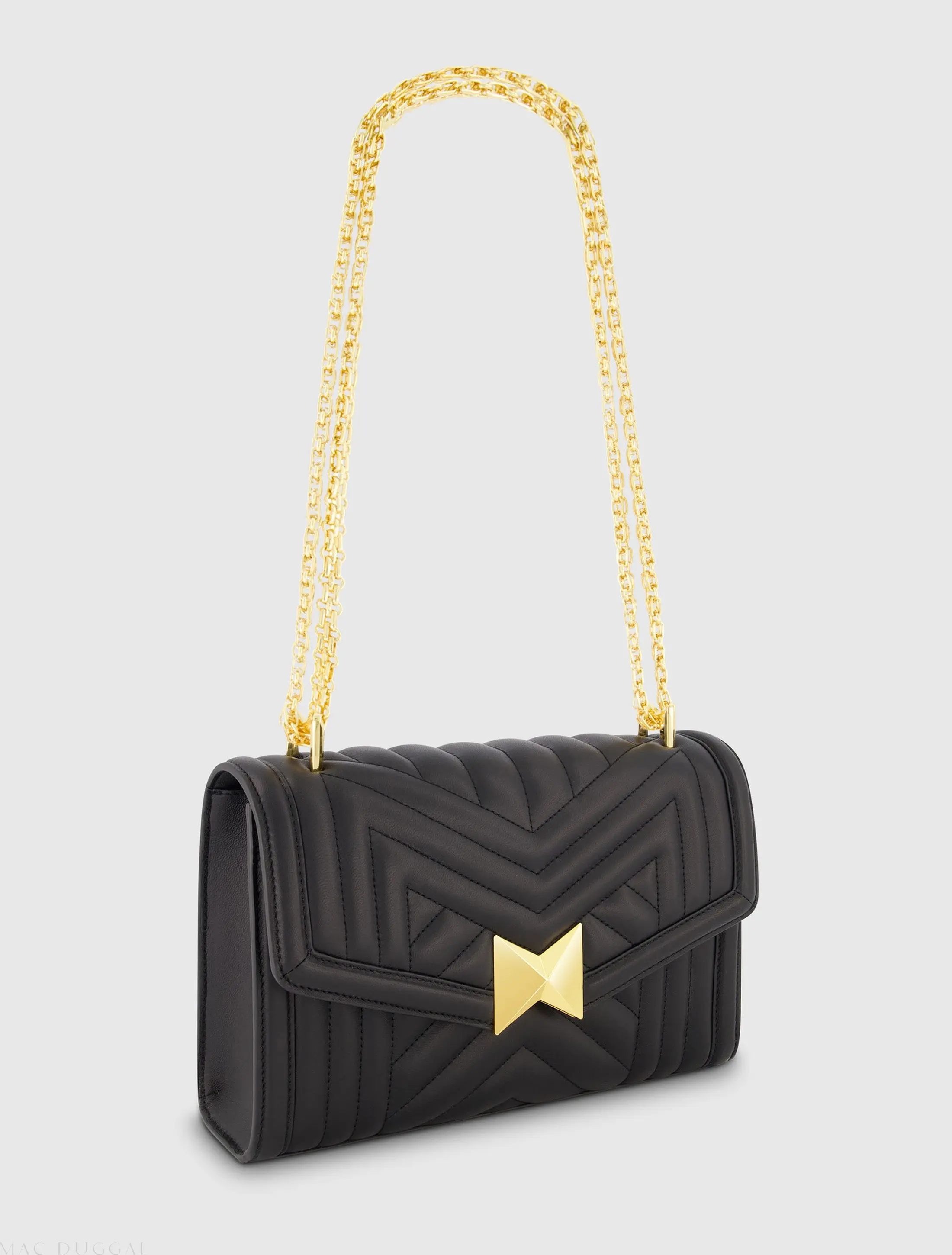 Black Quilted Napa Leather Handbag With Gold Chain - Image 2