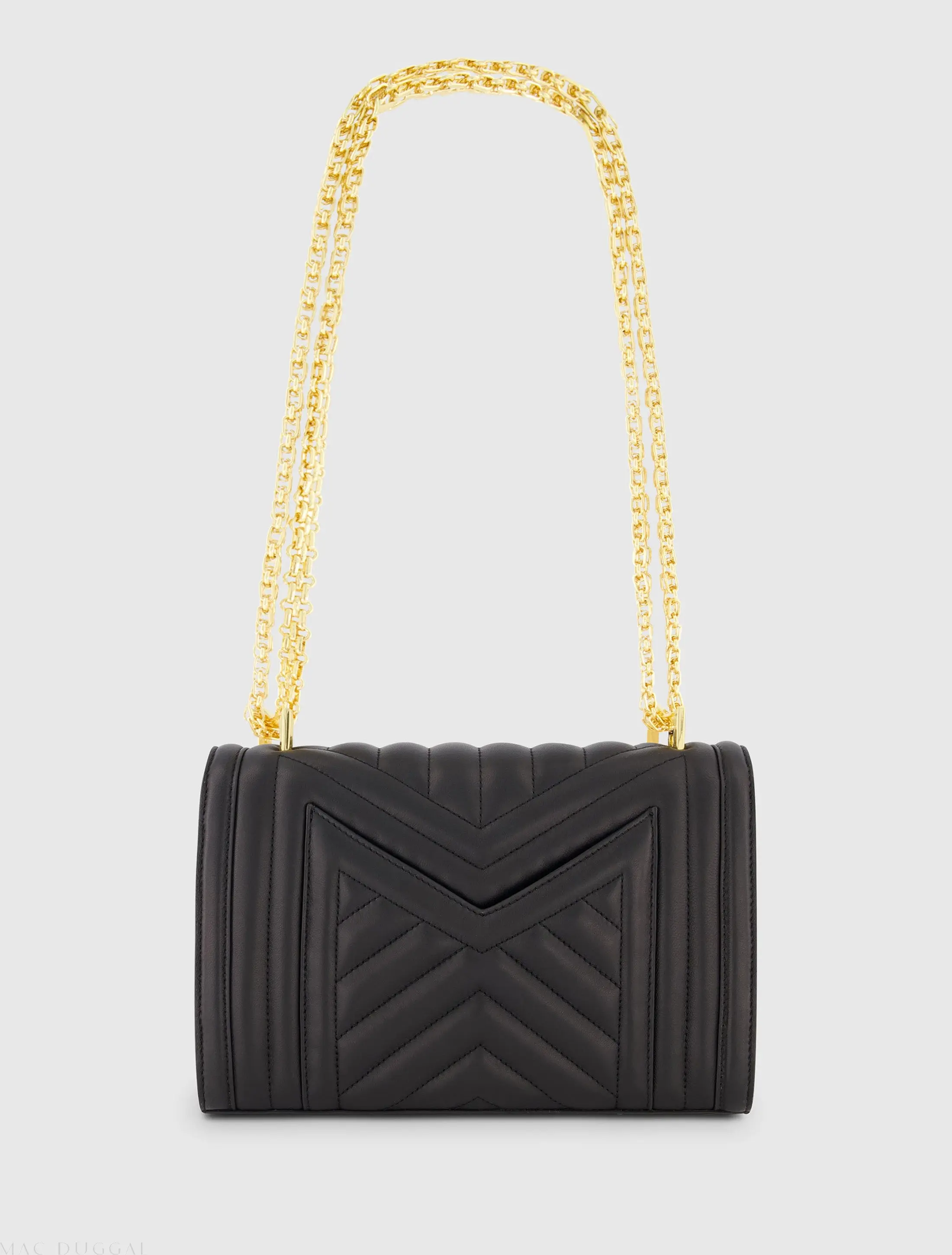 Black Quilted Napa Leather Handbag With Gold Chain - Image 3