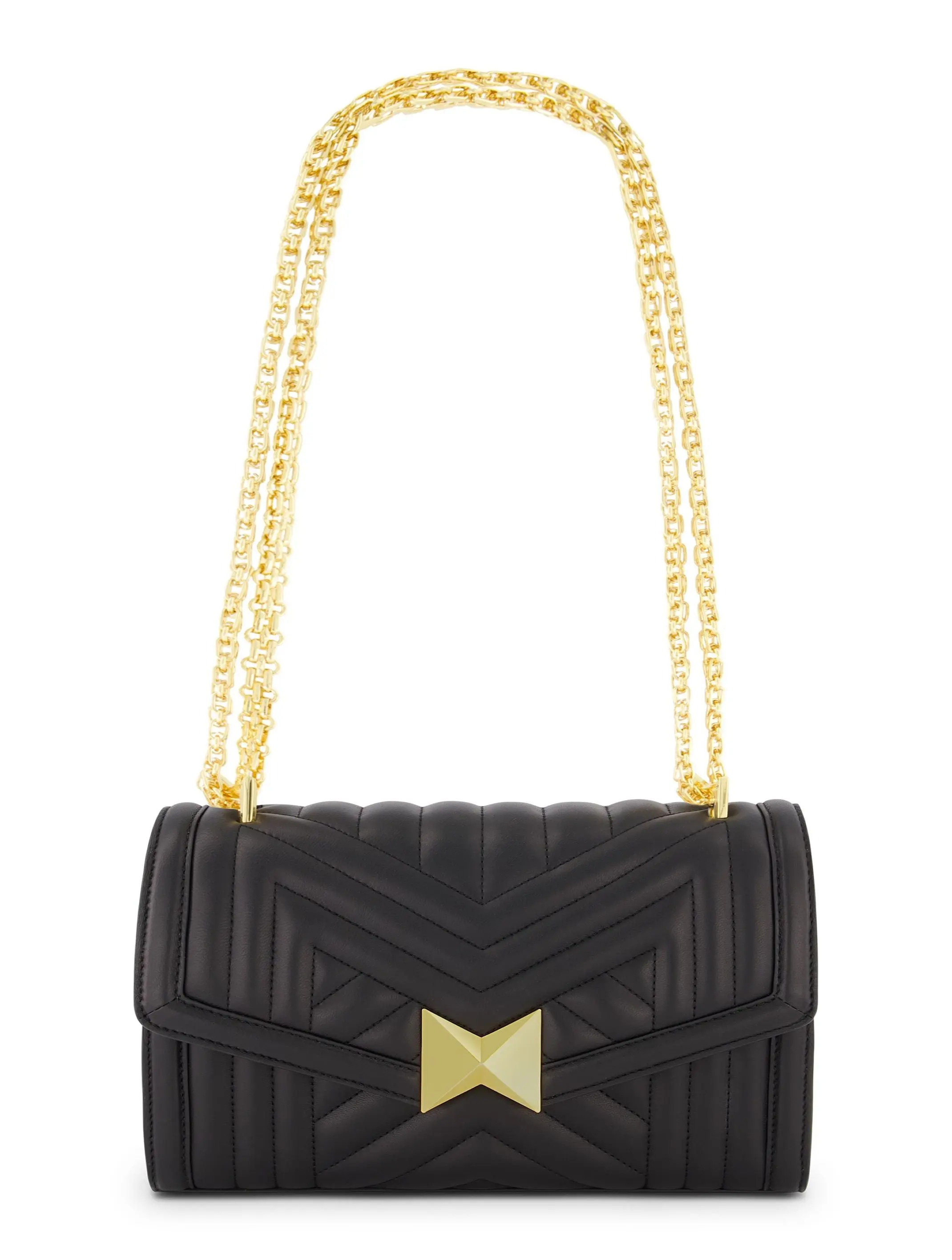 Black Quilted Napa Leather Handbag With Gold Chain - Image 5