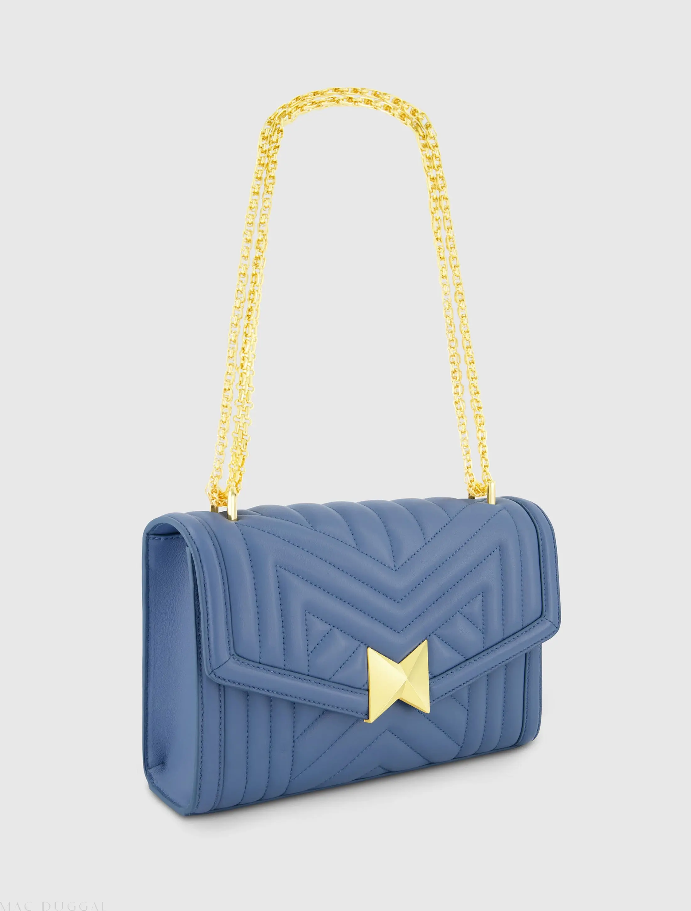 Blue Quilted Napa Leather Handbag With Gold Chain - Image 2