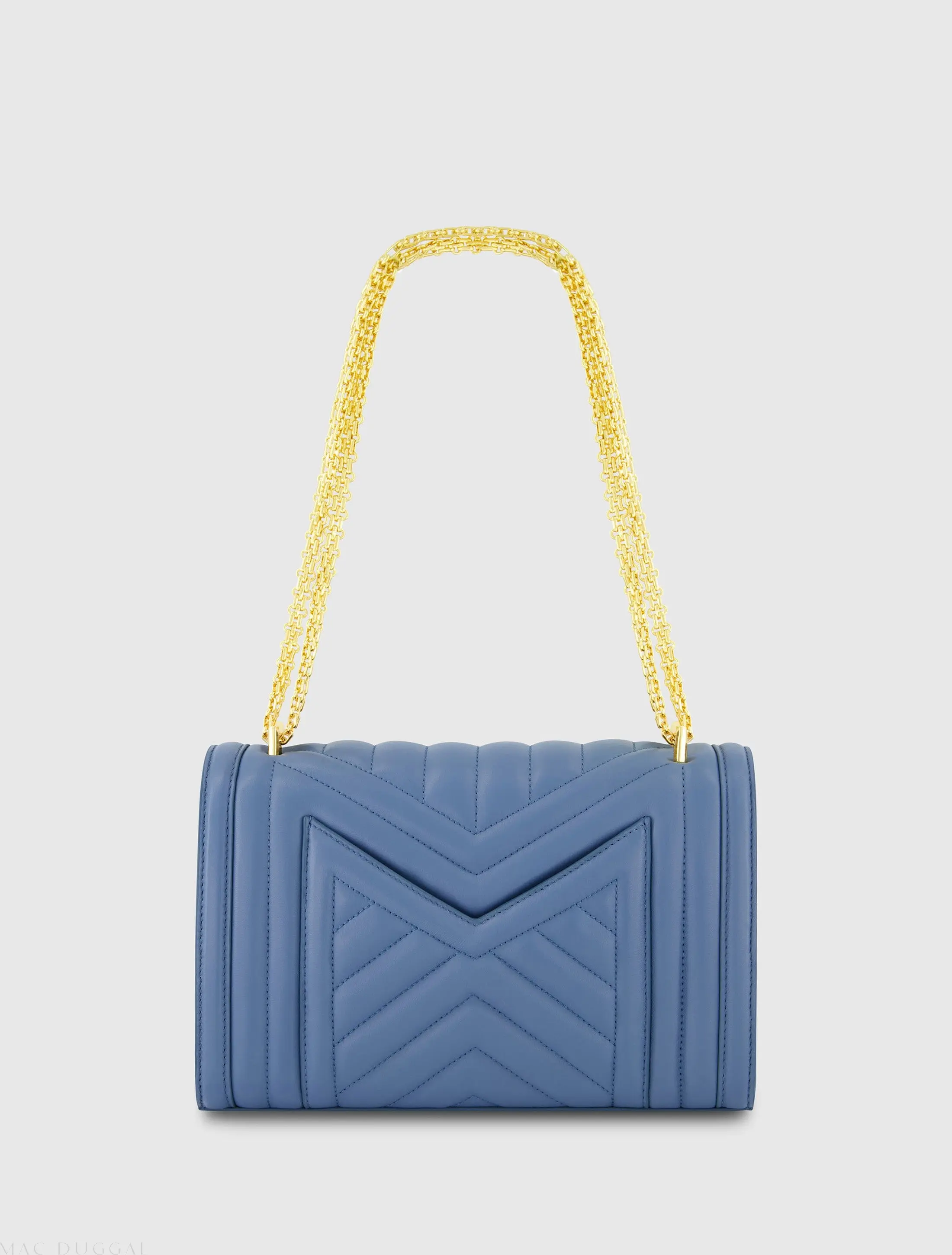Blue Quilted Napa Leather Handbag With Gold Chain - Image 3