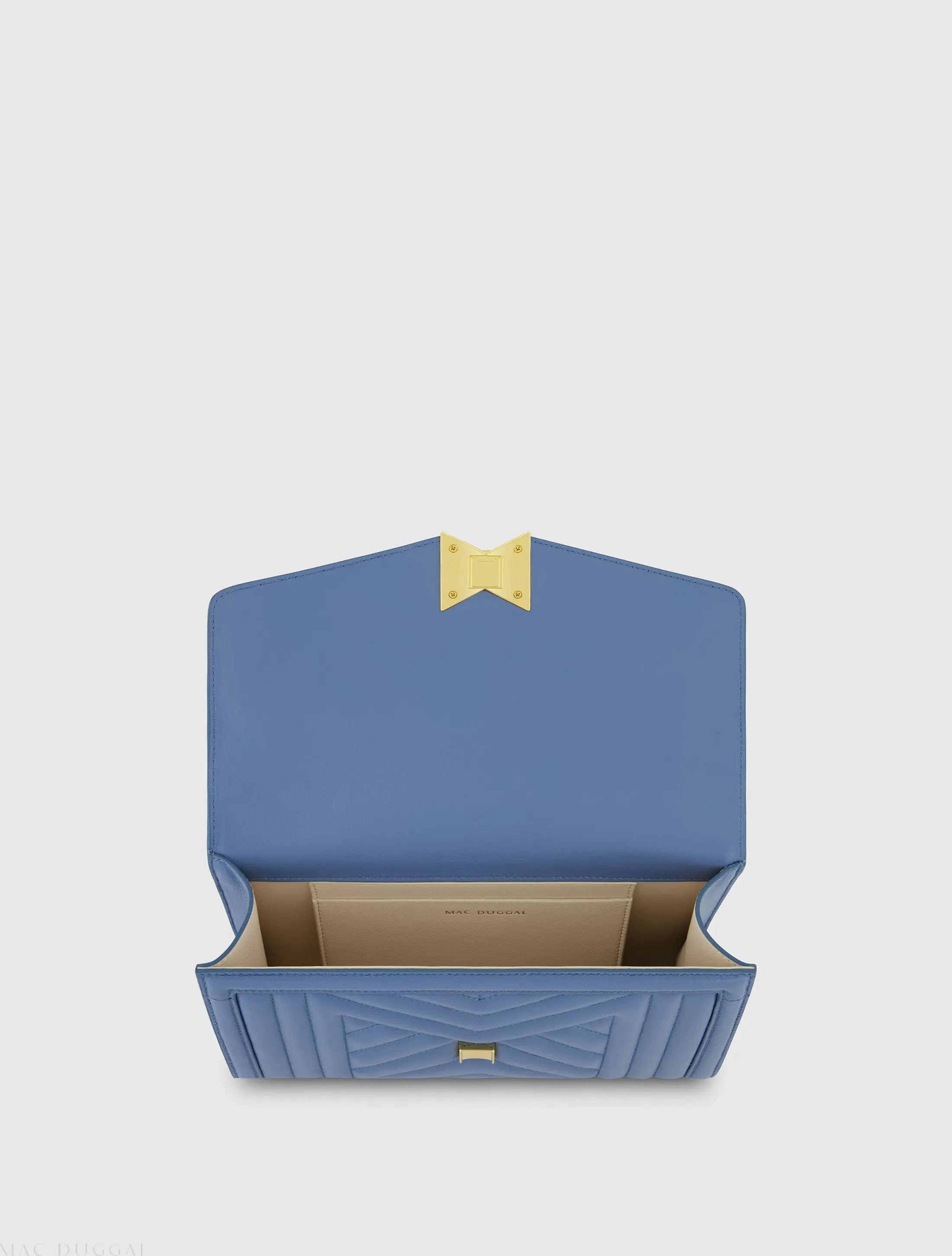 Blue Quilted Napa Leather Handbag With Gold Chain - Image 4