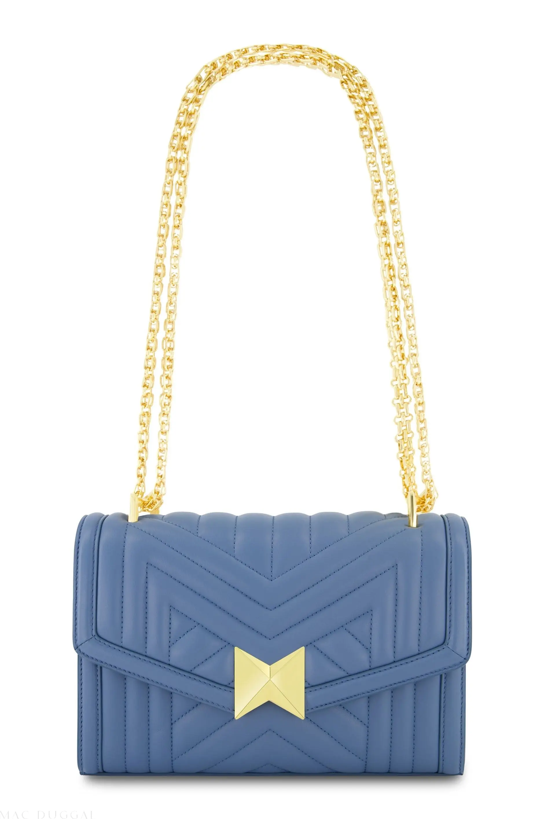 Blue Quilted Napa Leather Handbag With Gold Chain - Image 6