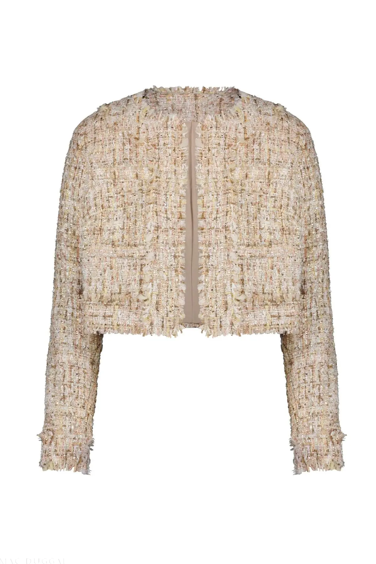 Beige Long Sleeve Cropped Boucle Jacket - Image 5