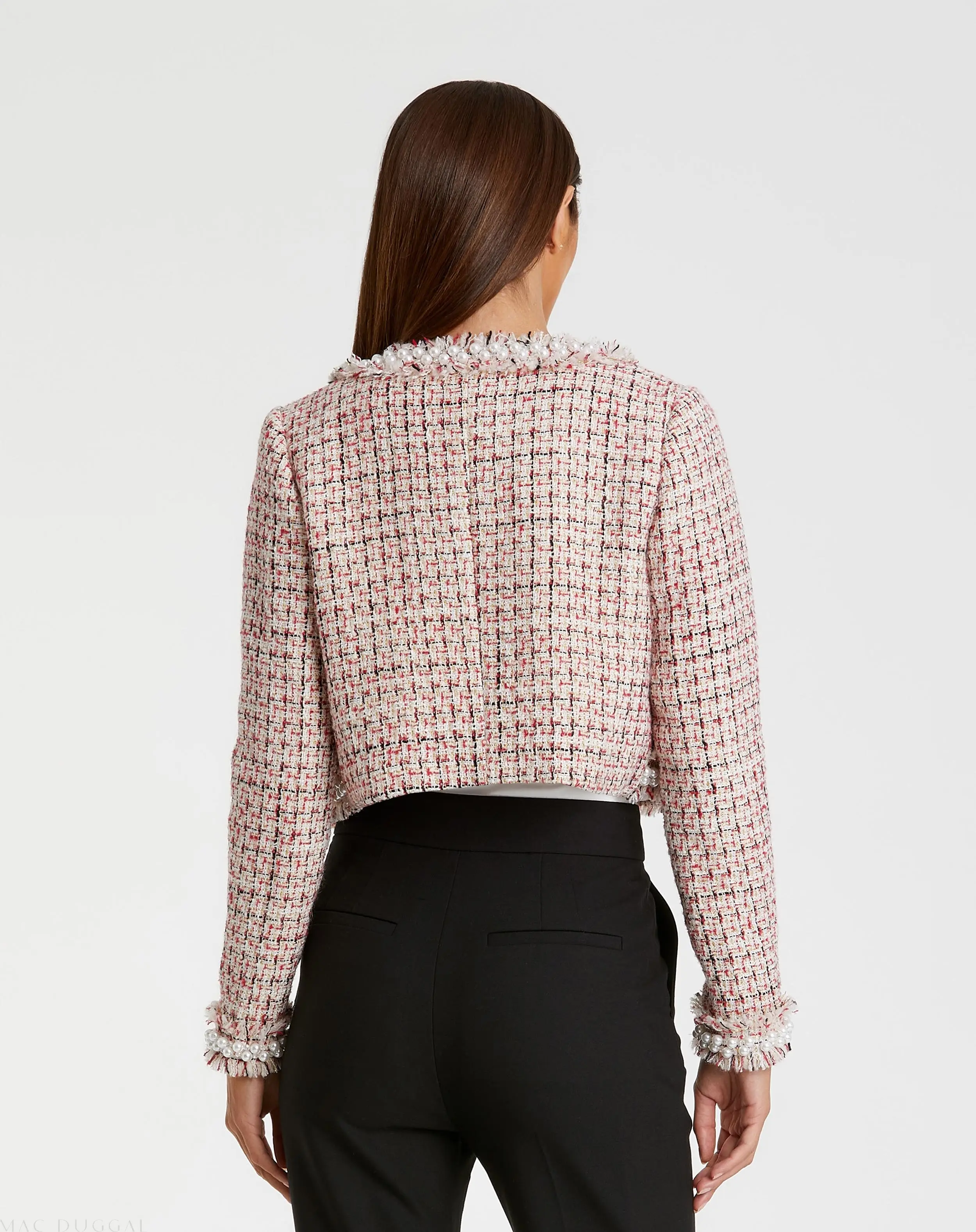 Multicolor Pearl Trim Long Sleeve Cropped Jacket - Image 2