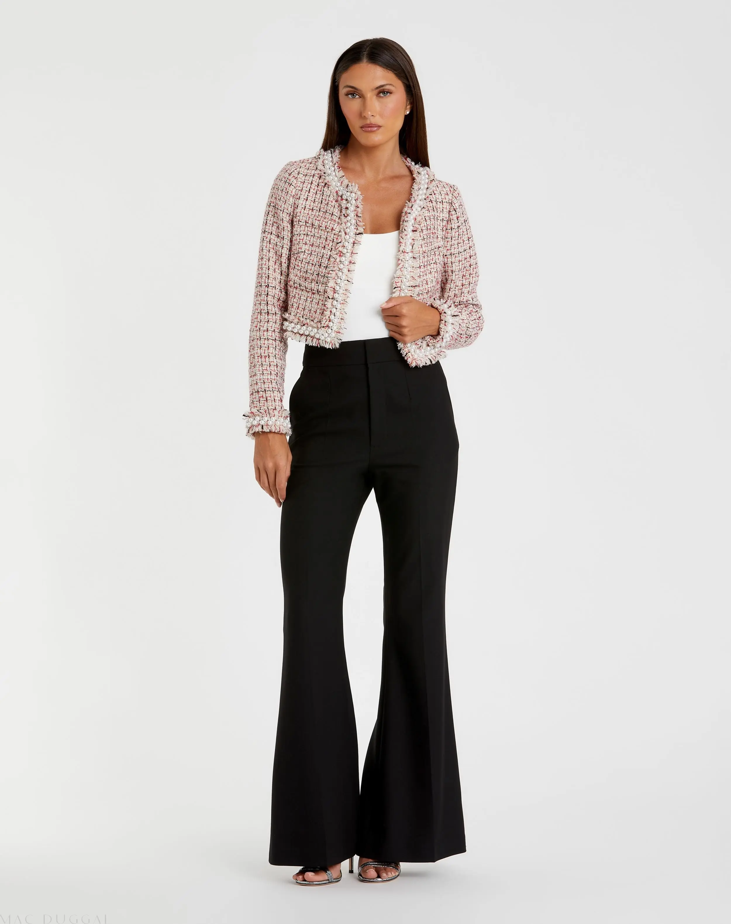 Multicolor Pearl Trim Long Sleeve Cropped Jacket - Image 3