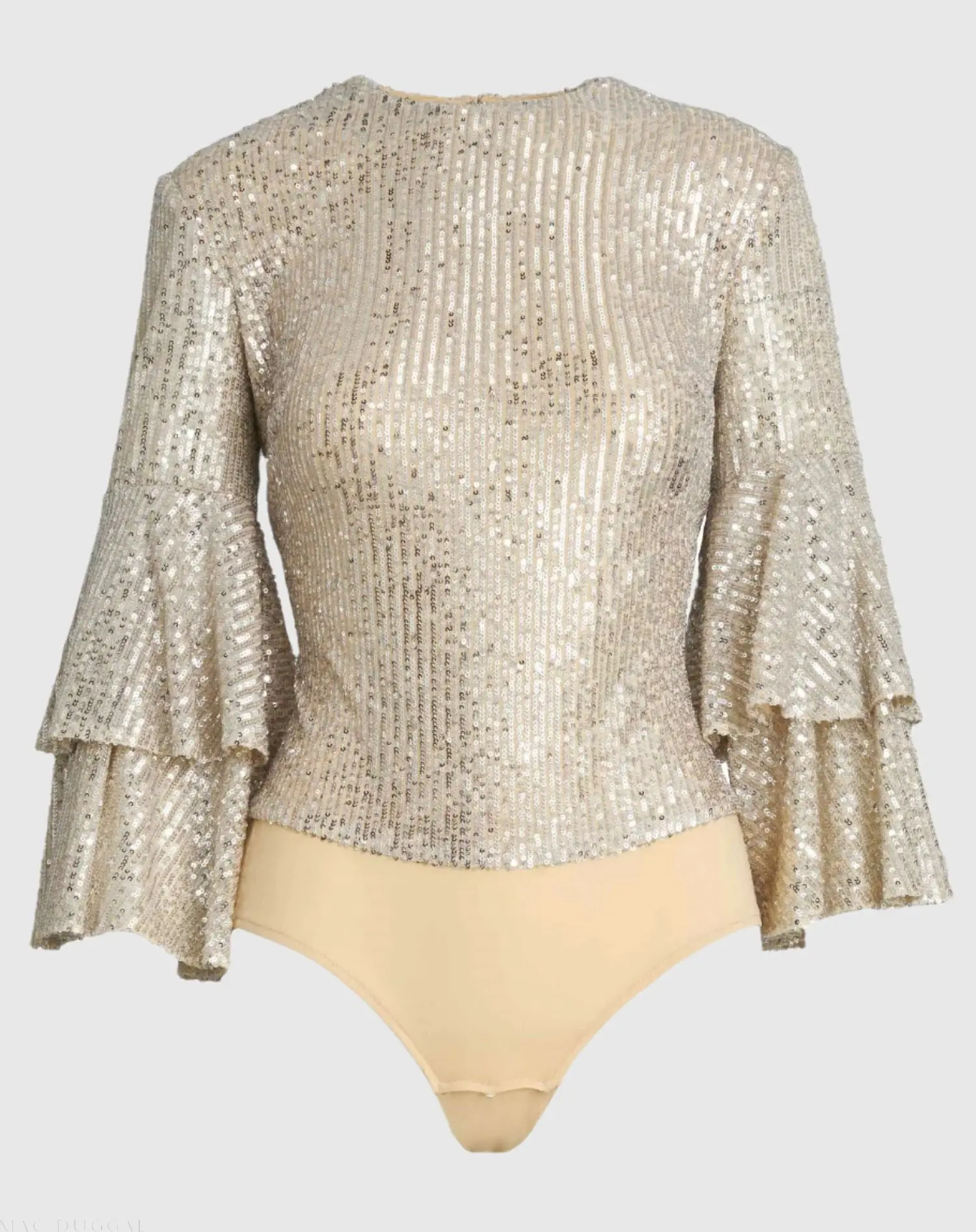 Silver Ruffle 3/4 Sleeve Sequin Bodysuit - FINAL SALE - Image 3
