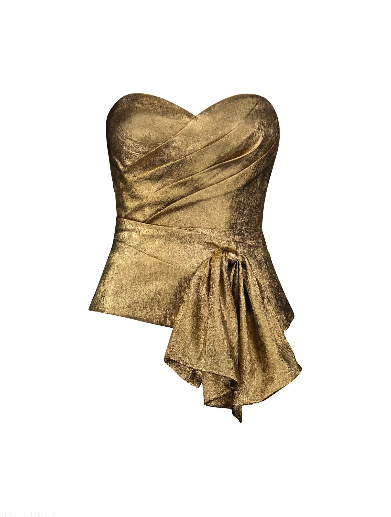 Gold Metallic Lamé Strapless Wrap Top With Bow Detail - Image 5