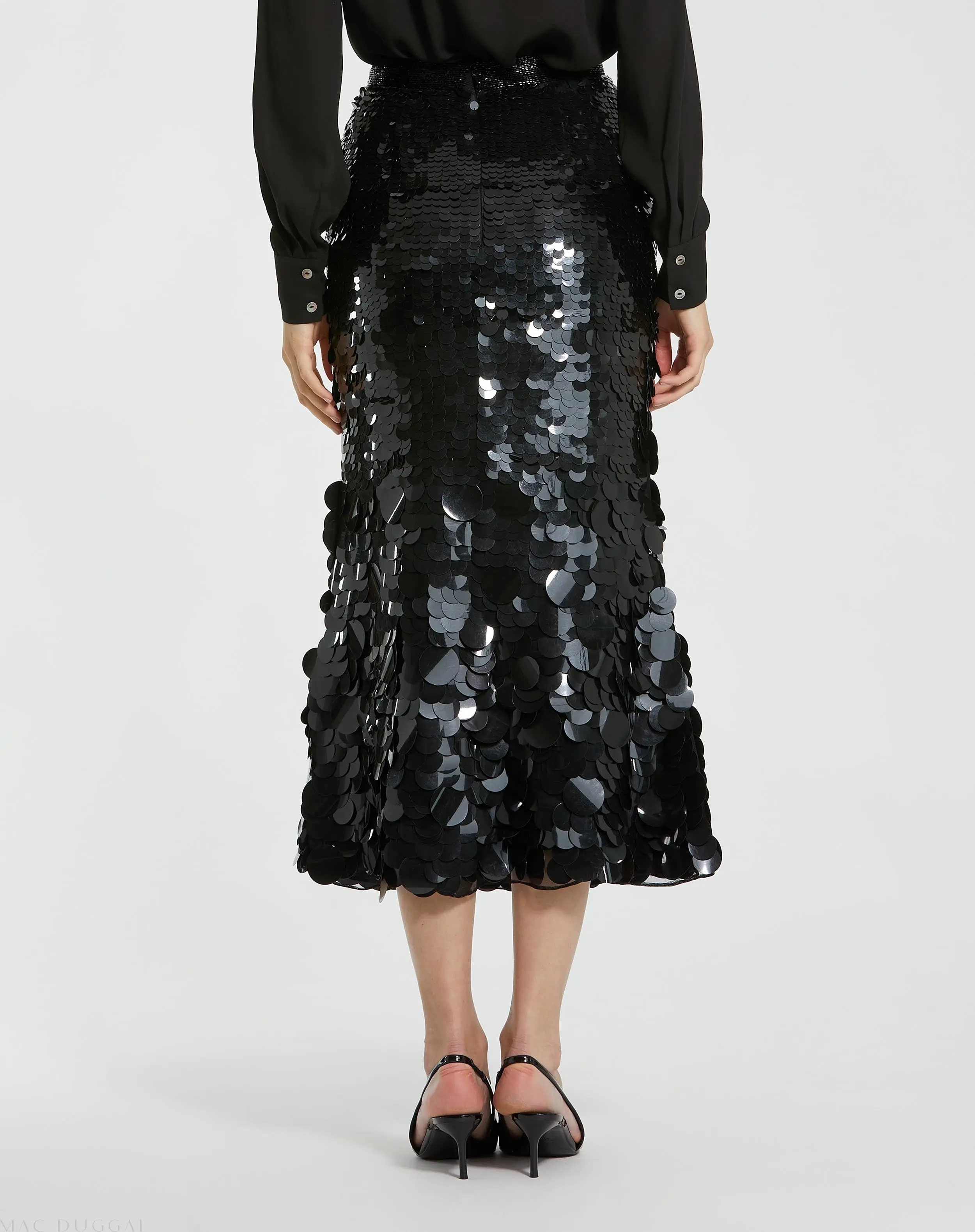 Black Paillette Sequin Midi Skirt - Image 3