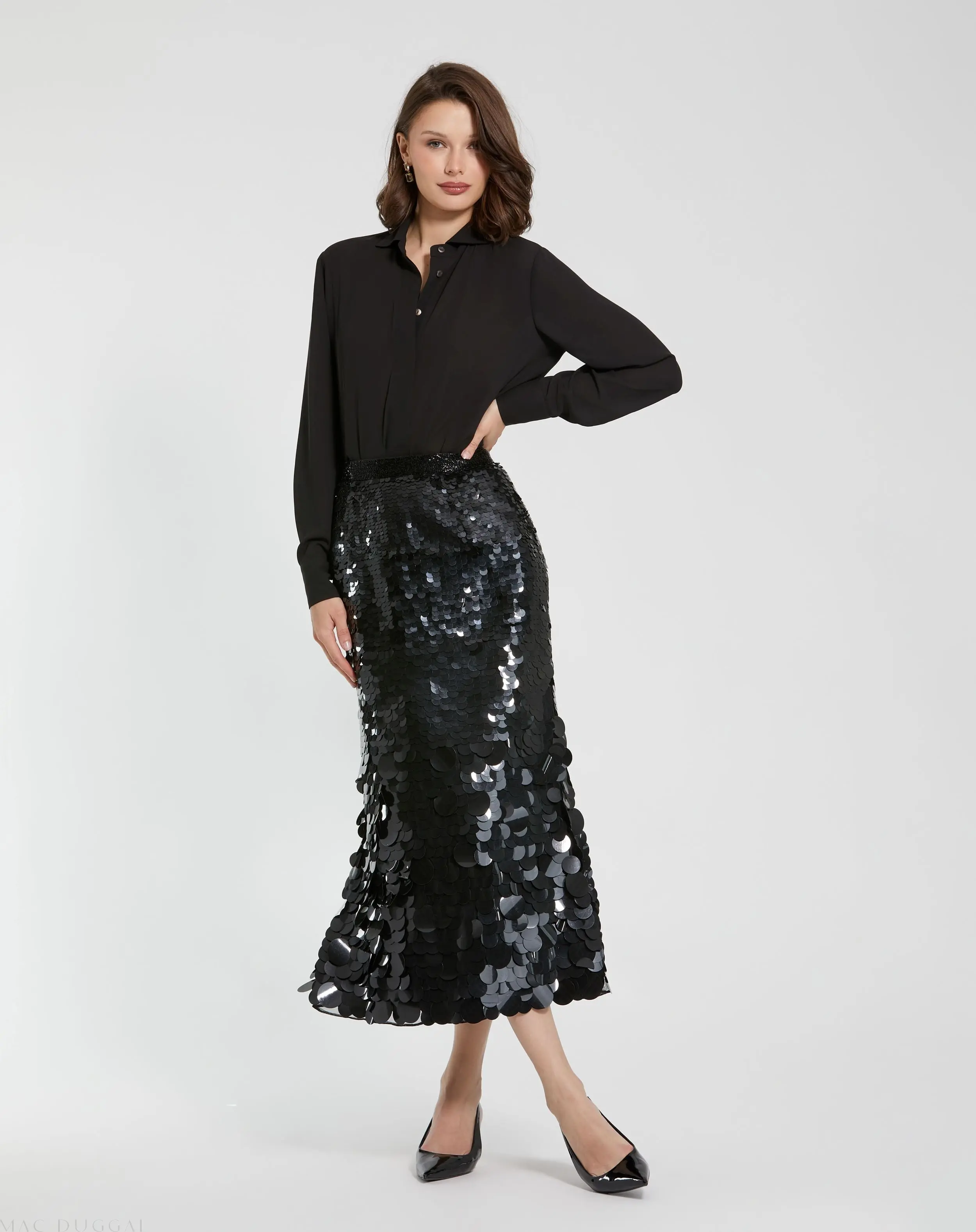 Black Paillette Sequin Midi Skirt - Image 4