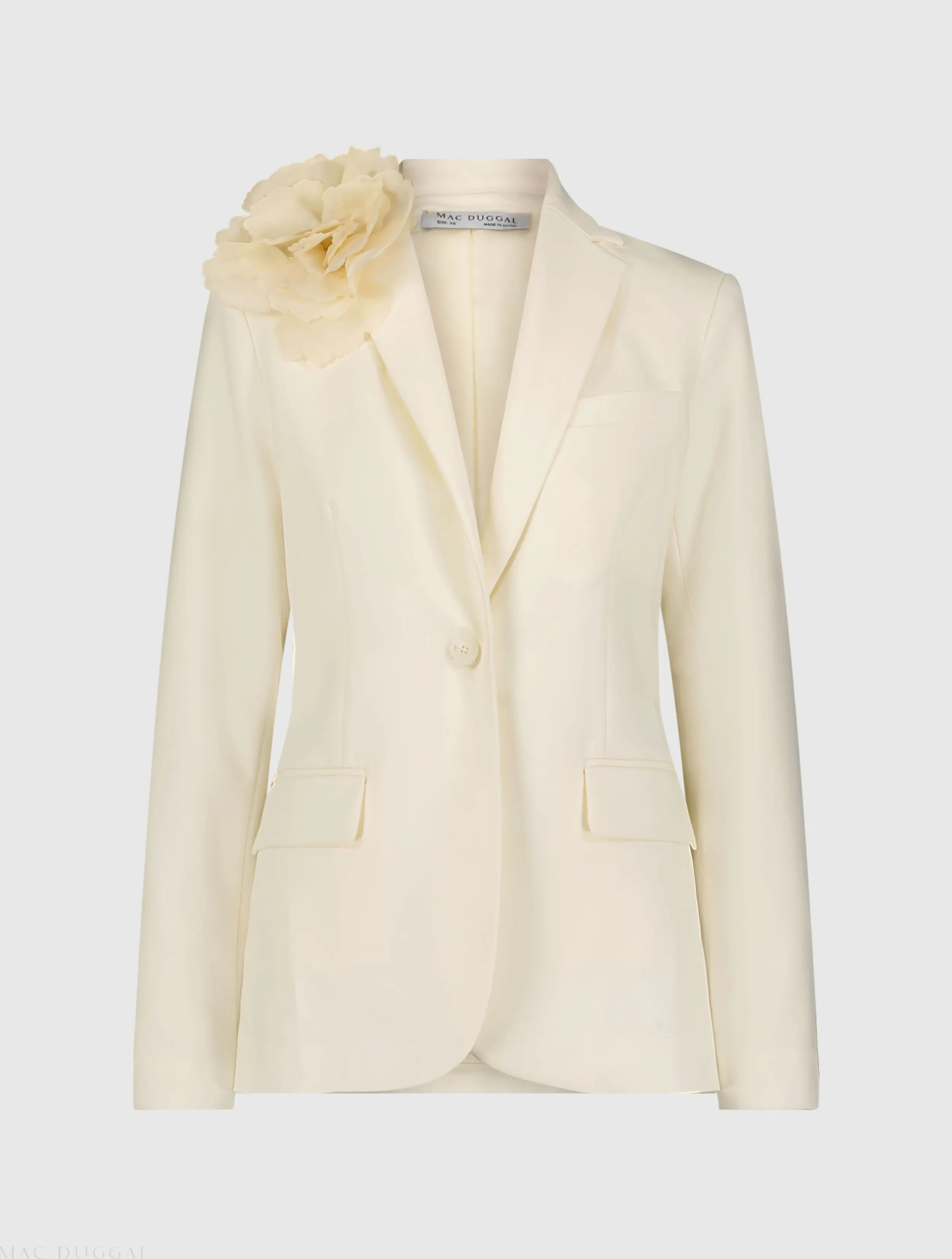 Ivory Classic Crepe Blazer Jacket With Flower - FINAL SALE - Image 2