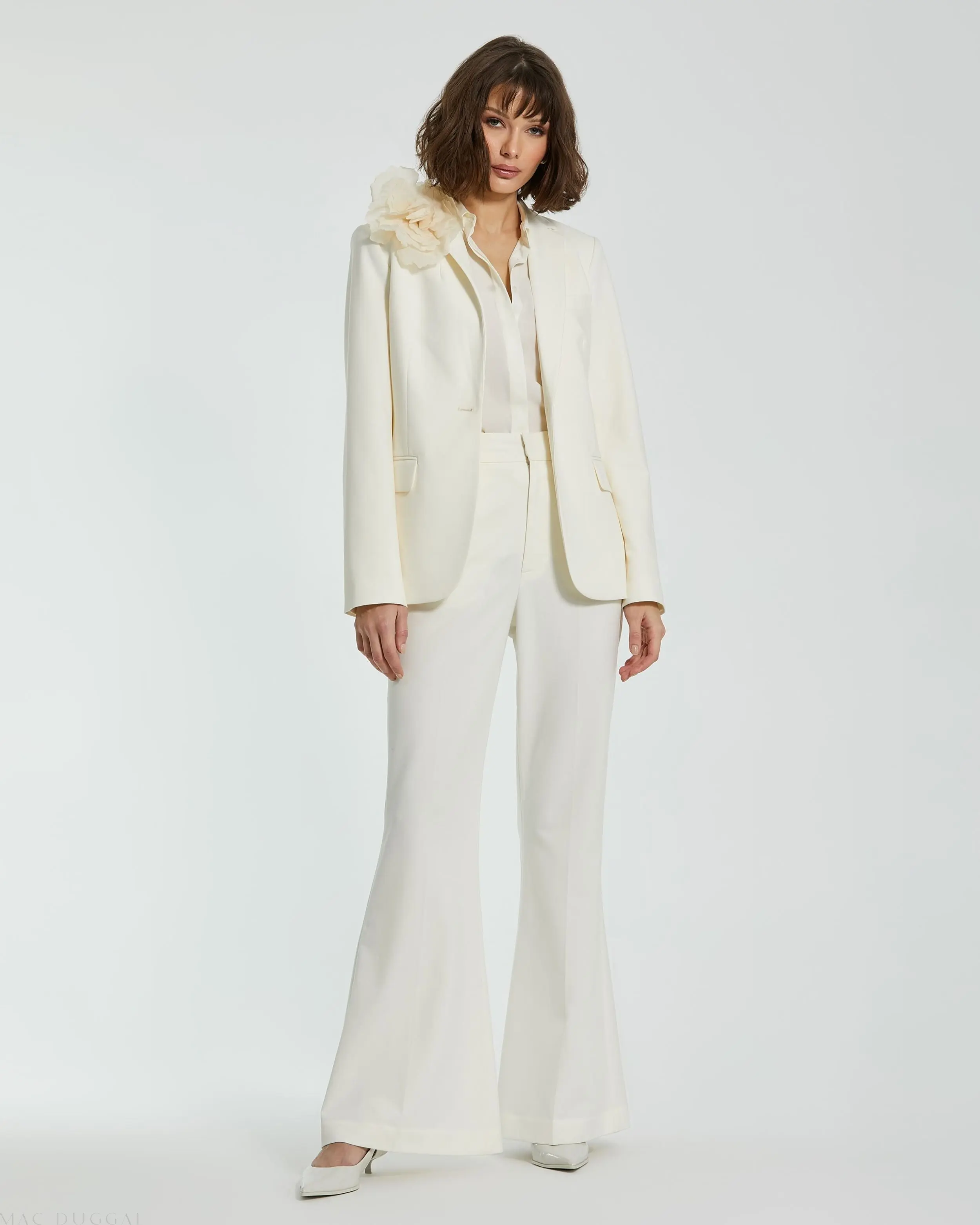 Ivory Classic Crepe Blazer Jacket With Flower - FINAL SALE - Image 3