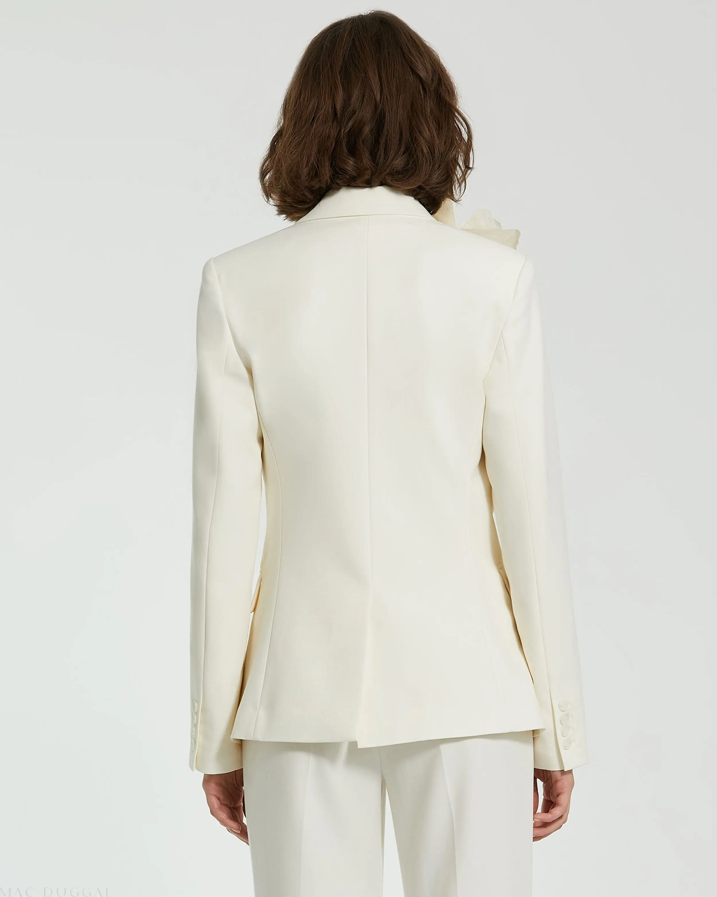 Ivory Classic Crepe Blazer Jacket With Flower - FINAL SALE - Image 4