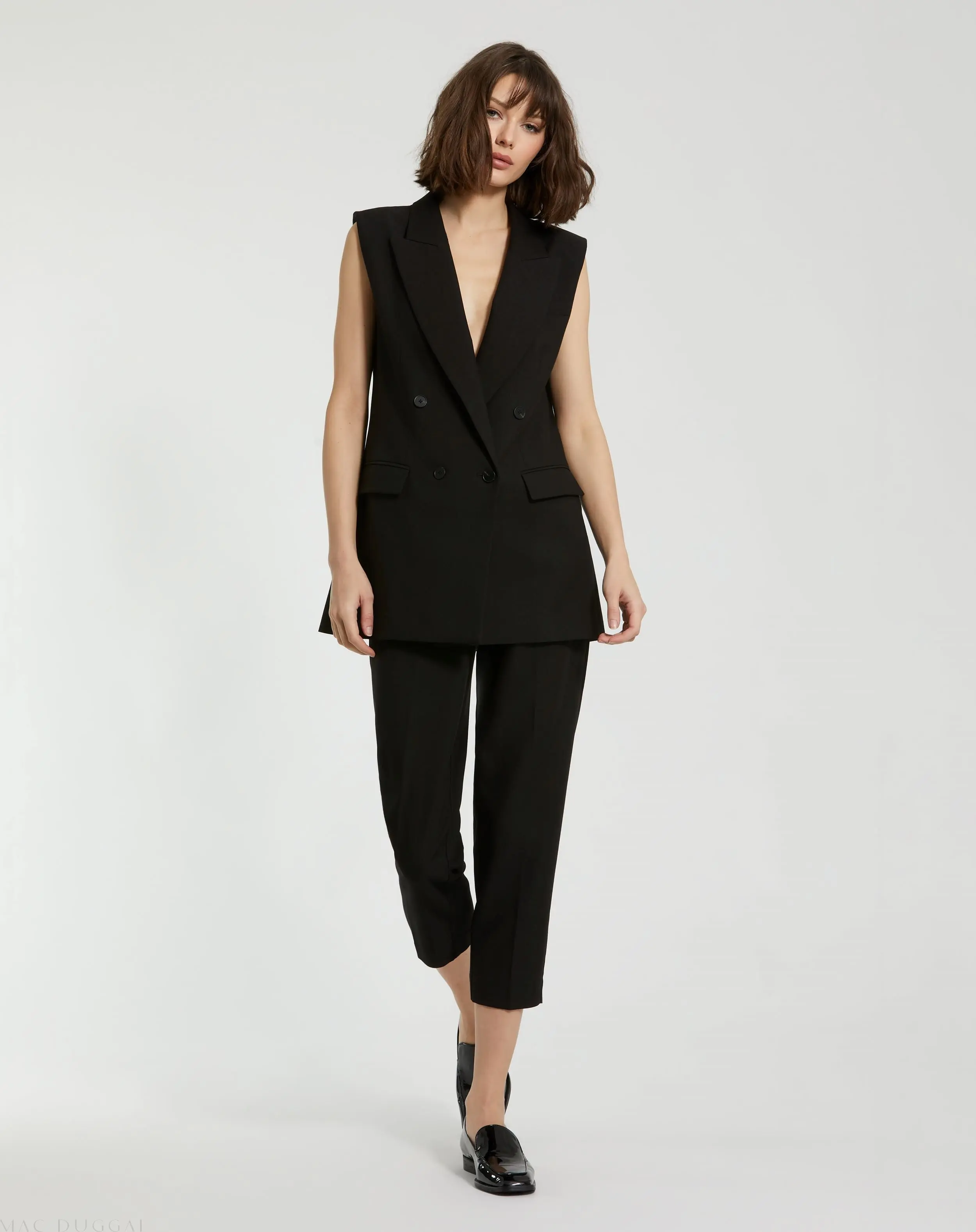 Black Tailored Crepe Sleeveless Blazer Vest - FINAL SALE - Image 3