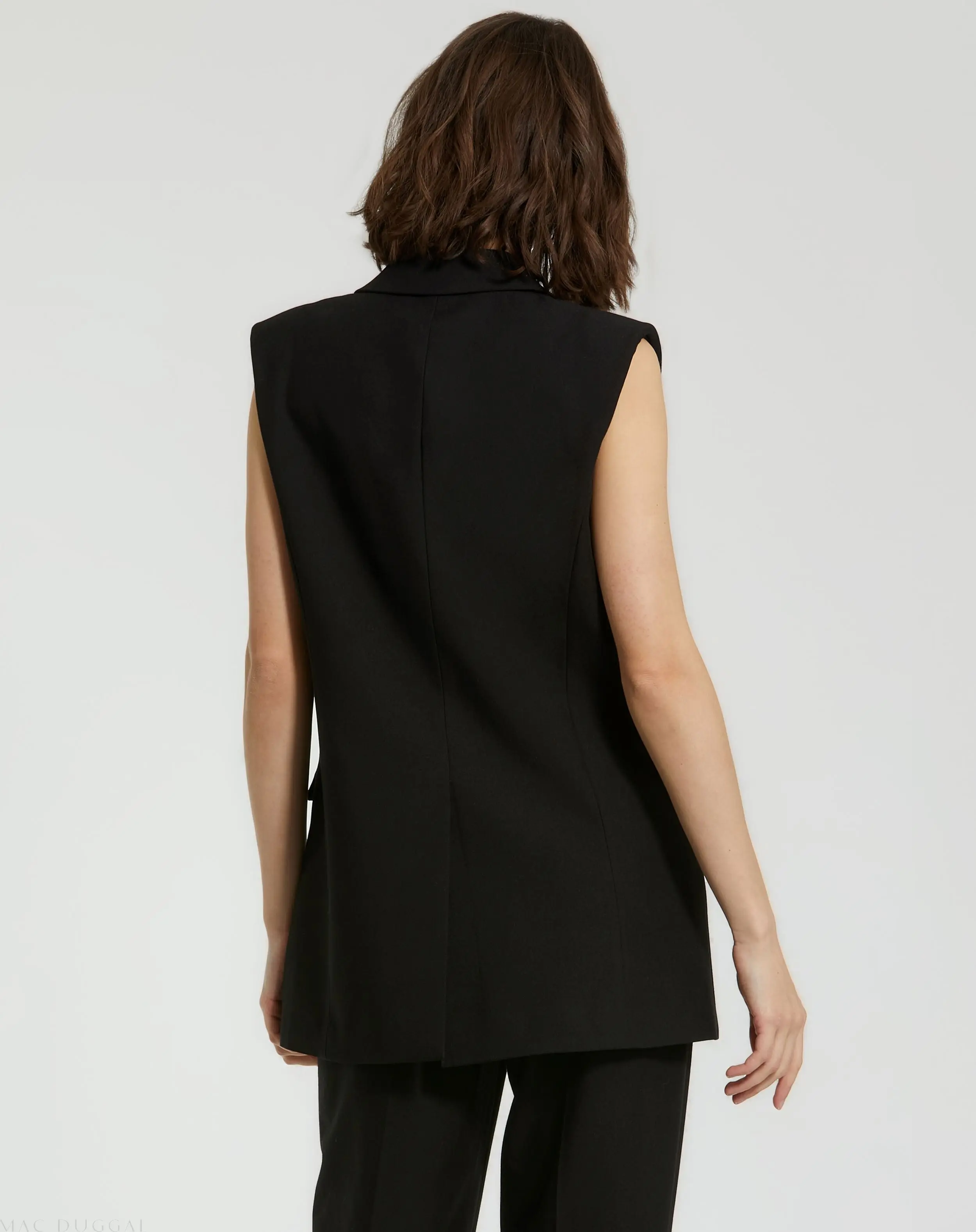 Black Tailored Crepe Sleeveless Blazer Vest - FINAL SALE - Image 4