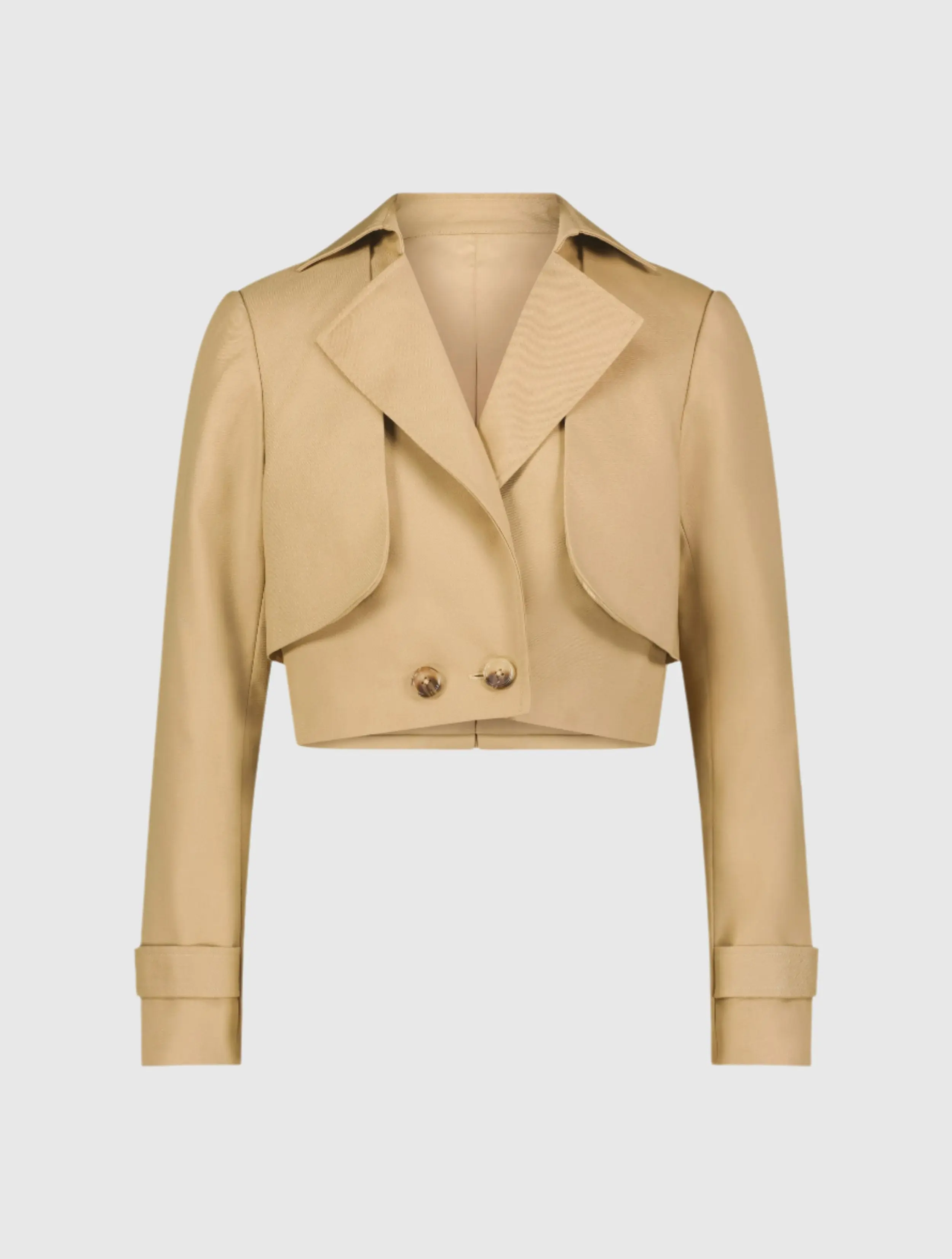 Beige Twill Cropped Tailored Trench Jacket - Image 2