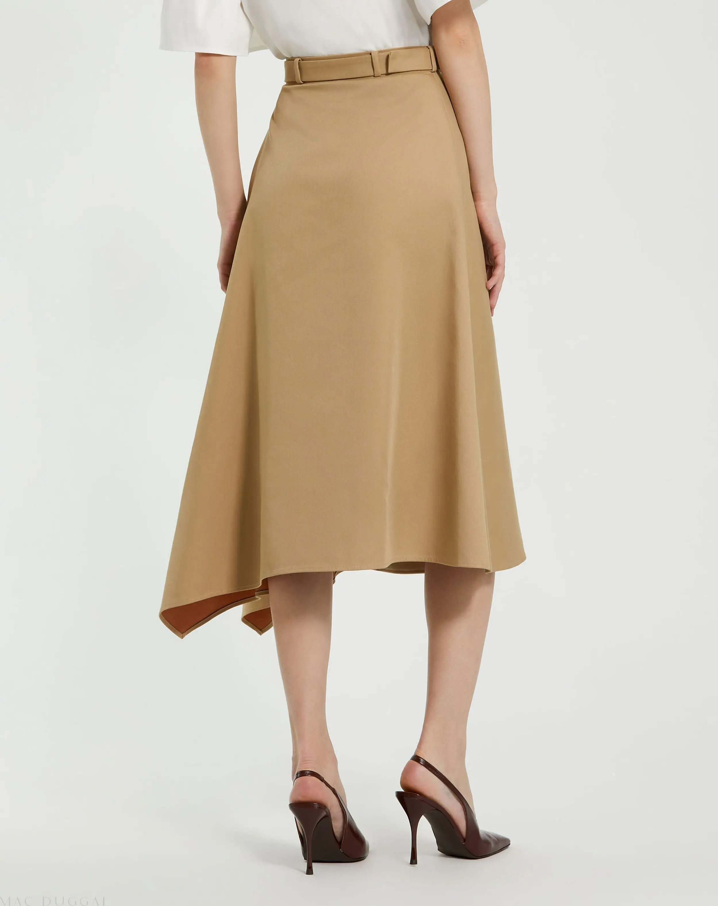 Beige Twill Midi Skirt With Buttons - Image 3