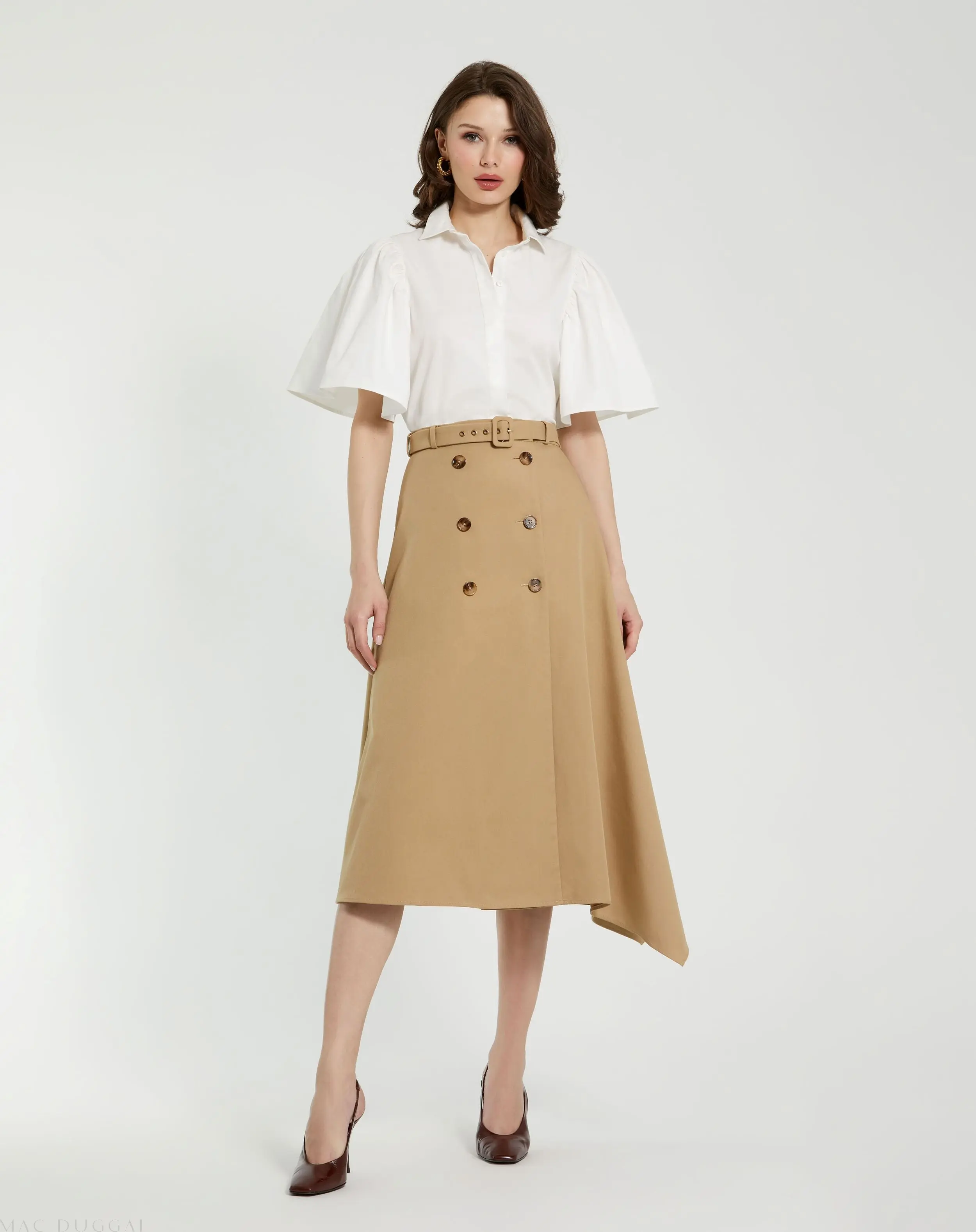 Beige Twill Midi Skirt With Buttons - Image 4